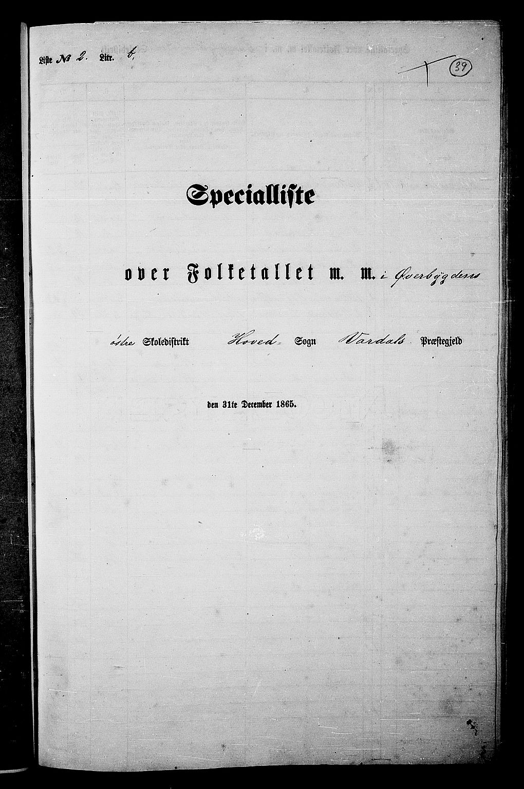 RA, Folketelling 1865 for 0527L Vardal prestegjeld, Vardal sokn og Hunn sokn, 1865, s. 35