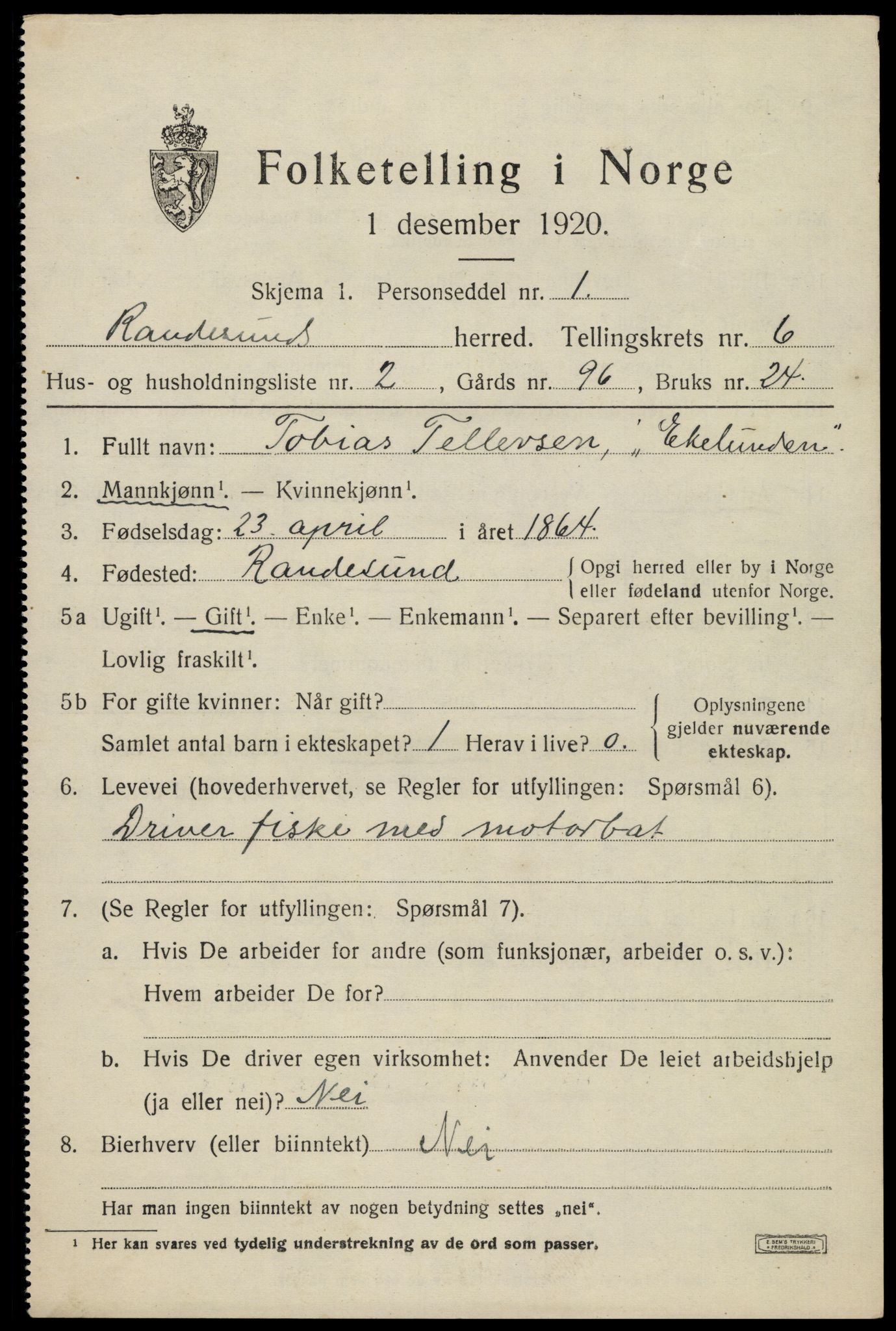 SAK, Folketelling 1920 for 1011 Randesund herred, 1920, s. 2762