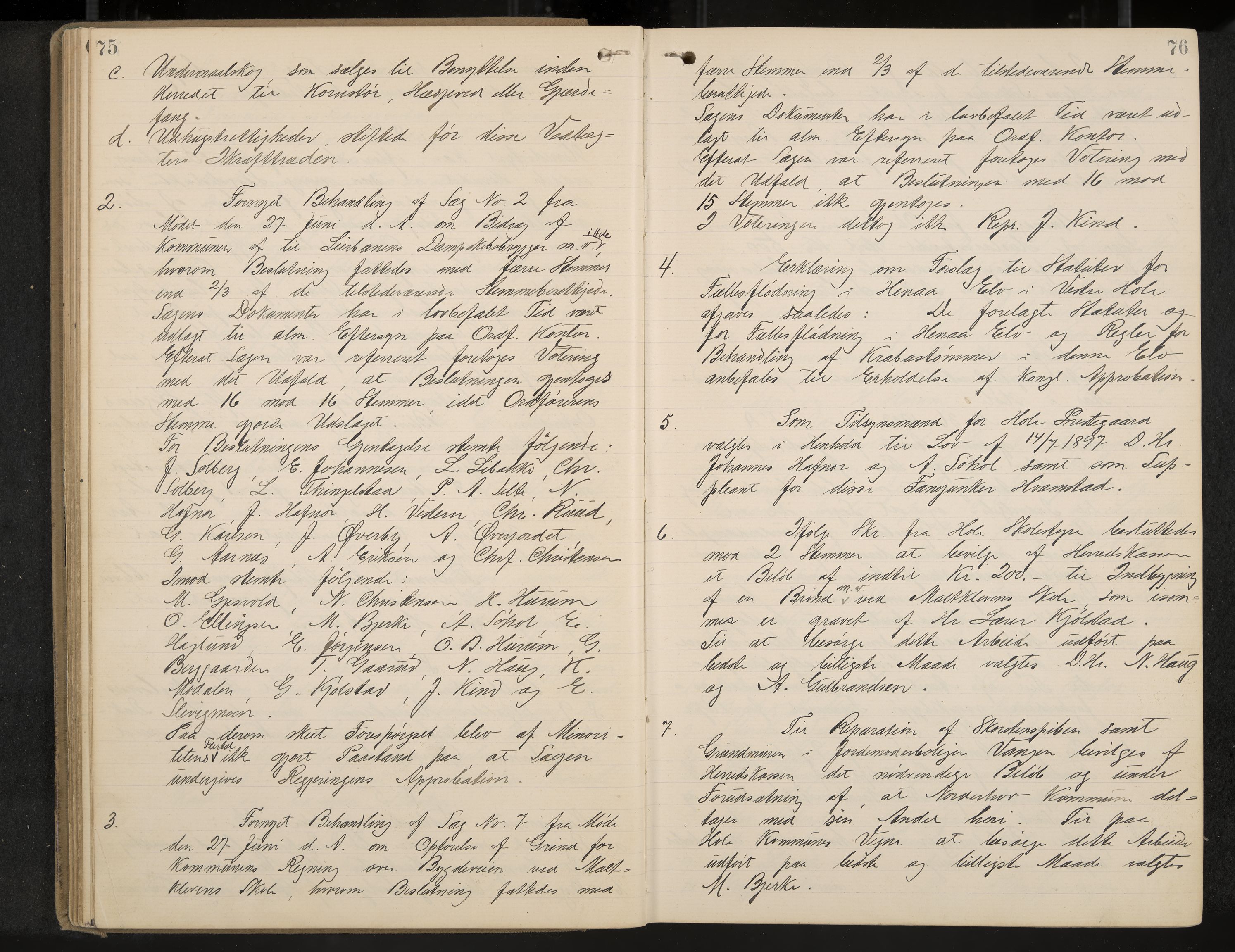 Hole formannskap og sentraladministrasjon, IKAK/0612021-1/A/Aa/L0004: Møtebok med register, 1902-1910, s. 75-76