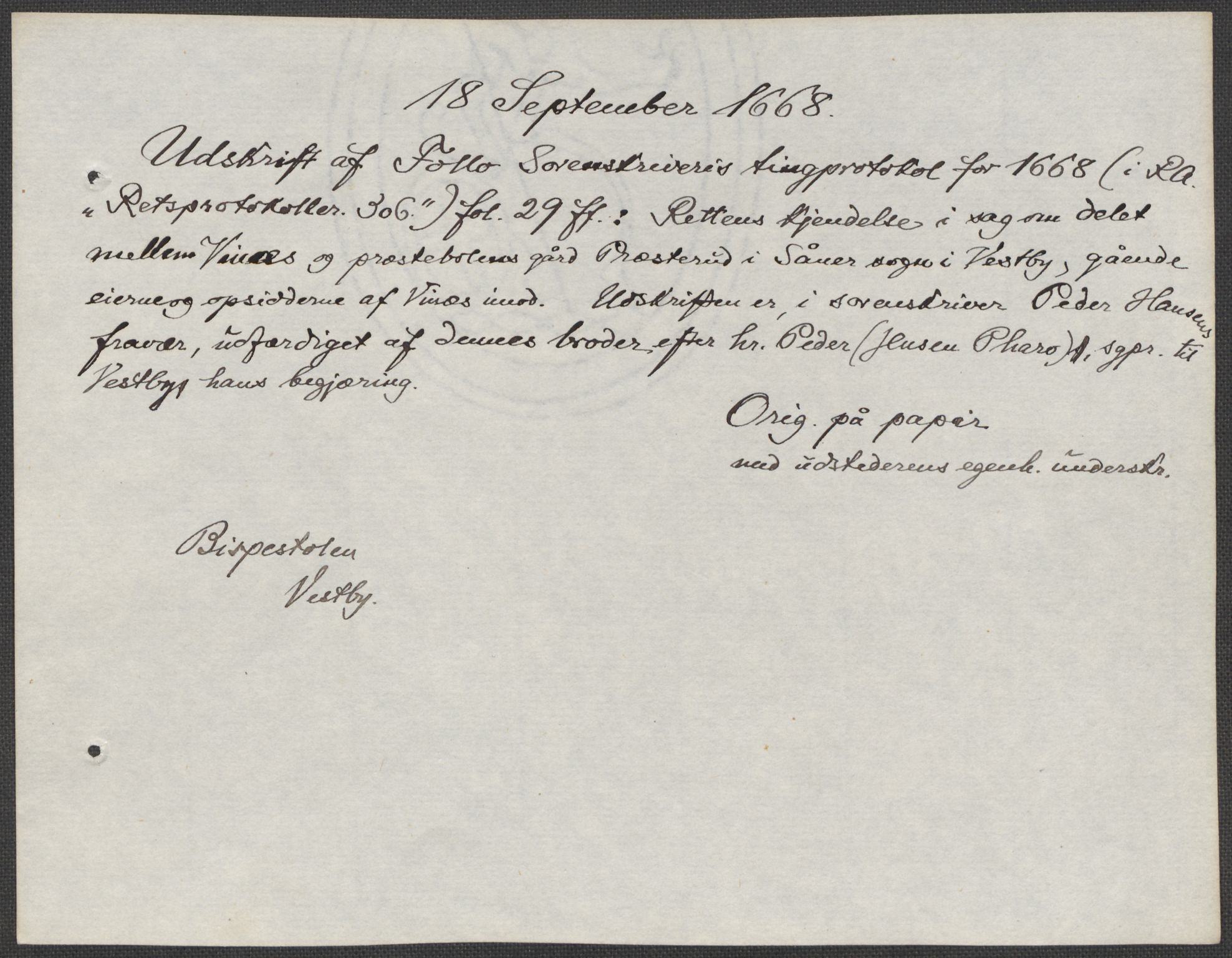 Riksarkivets diplomsamling, AV/RA-EA-5965/F15/L0006: Prestearkiv - Akershus, 1593-1865, s. 275