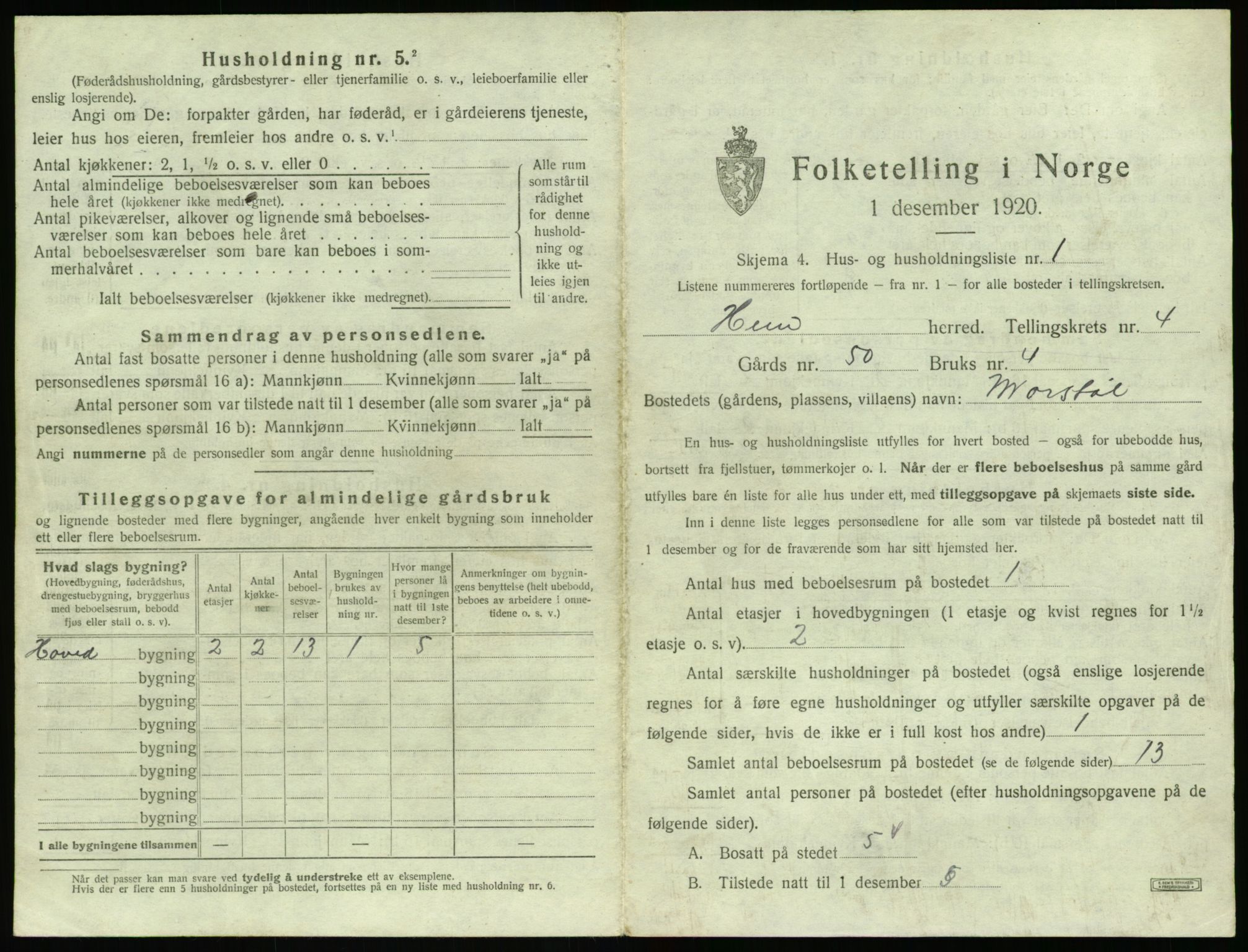 SAT, Folketelling 1920 for 1540 Hen herred, 1920, s. 294