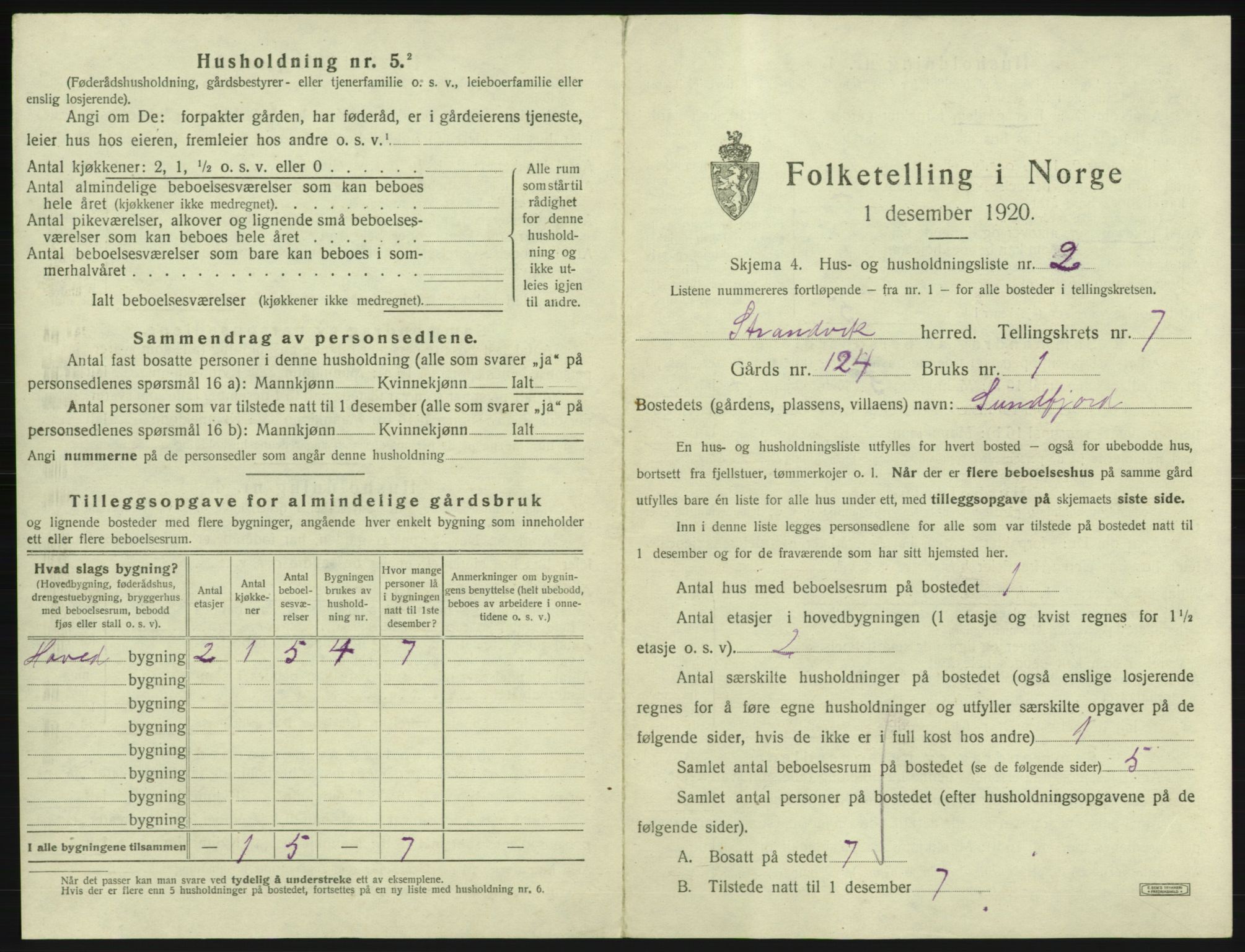 SAB, Folketelling 1920 for 1240 Strandvik herred, 1920, s. 696