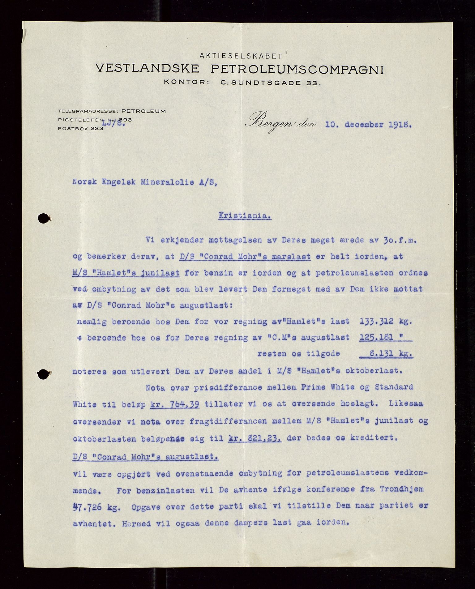 Pa 1521 - A/S Norske Shell, AV/SAST-A-101915/E/Ea/Eaa/L0006: Sjefskorrespondanse, 1918, s. 405