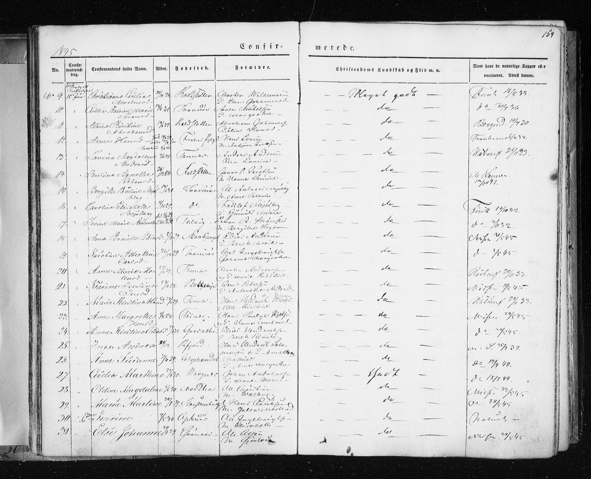 Tromsø sokneprestkontor/stiftsprosti/domprosti, AV/SATØ-S-1343/G/Ga/L0009kirke: Ministerialbok nr. 9, 1837-1847, s. 154