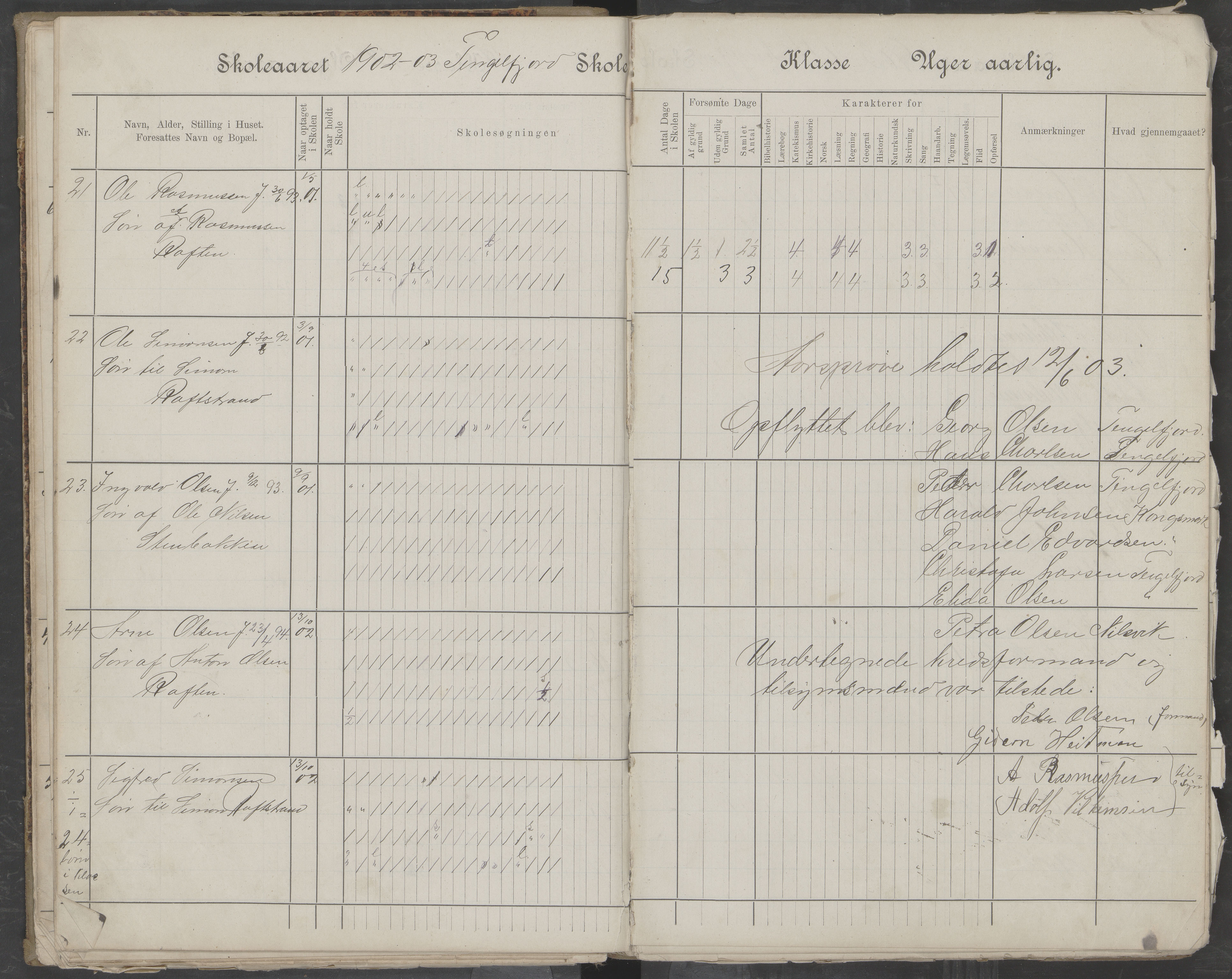 Hadsel kommune. Tengelfjord skolekrets, AIN/K-18660.510.04/G/L0001: Skoleprotokoll for Tengelfjord skole, 1899-1908