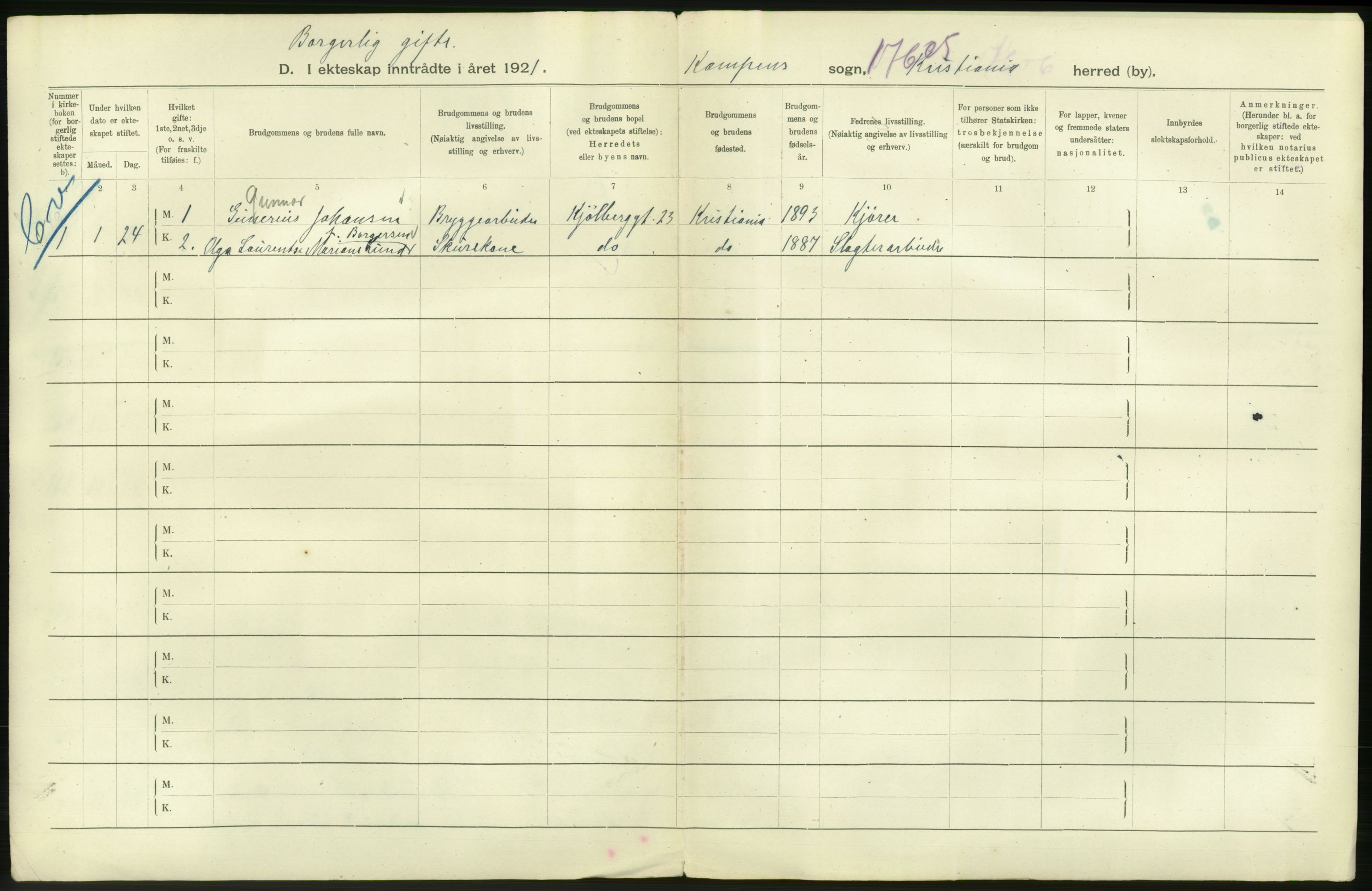 Statistisk sentralbyrå, Sosiodemografiske emner, Befolkning, AV/RA-S-2228/D/Df/Dfc/Dfca/L0011: Kristiania: Gifte, 1921, s. 794