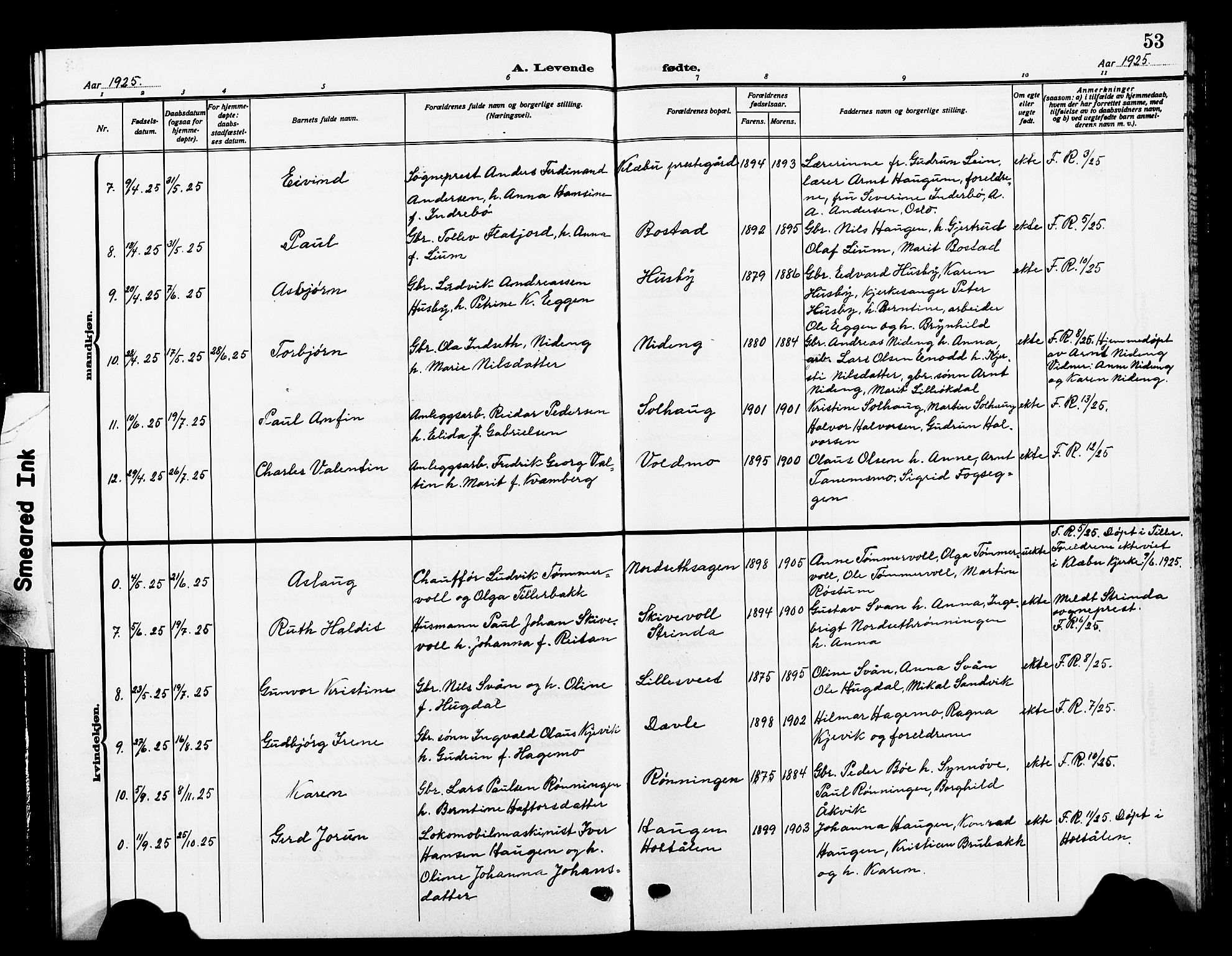 Ministerialprotokoller, klokkerbøker og fødselsregistre - Sør-Trøndelag, SAT/A-1456/618/L0453: Klokkerbok nr. 618C04, 1907-1925, s. 53