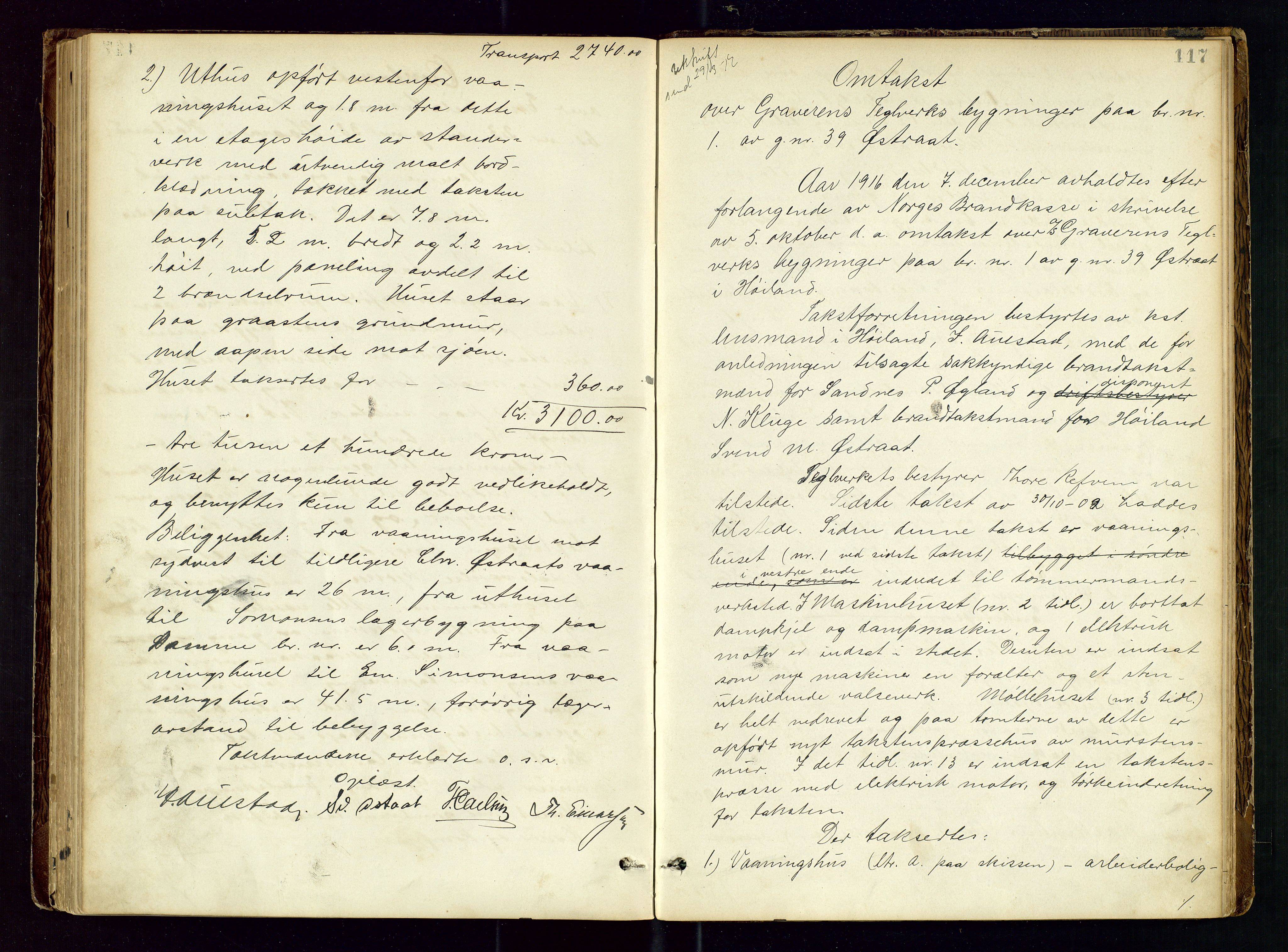 Høyland/Sandnes lensmannskontor, SAST/A-100166/Goa/L0002: "Brandtaxtprotokol for Landafdelingen i Høiland", 1880-1917, s. 116b-117a