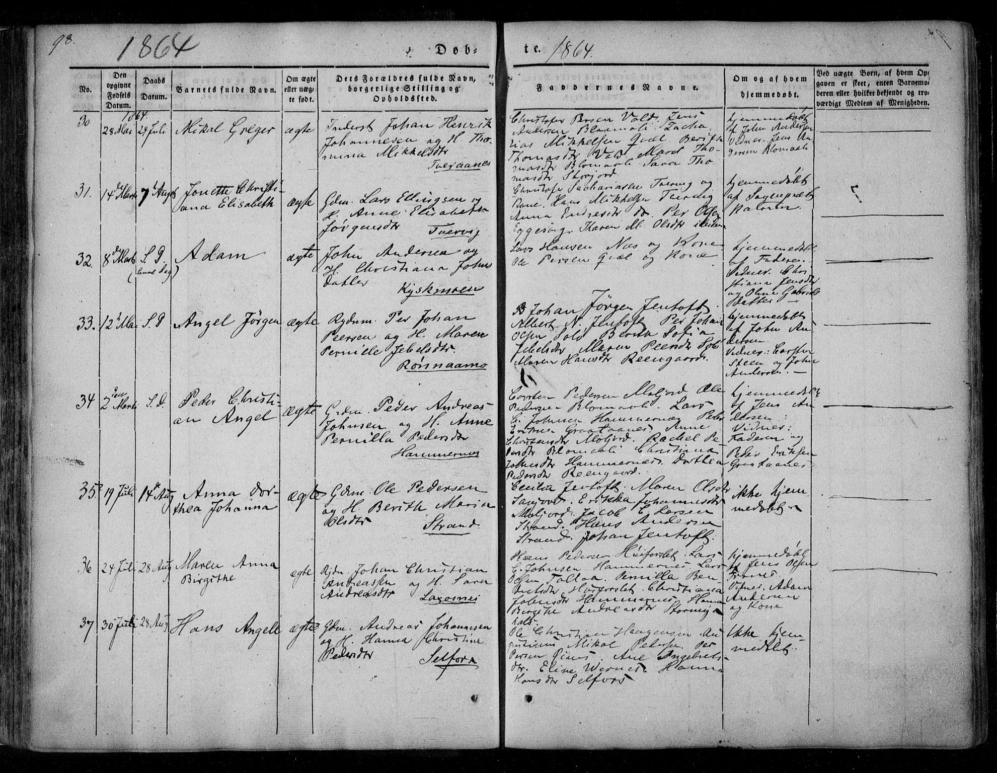 Ministerialprotokoller, klokkerbøker og fødselsregistre - Nordland, AV/SAT-A-1459/846/L0644: Ministerialbok nr. 846A02, 1837-1872, s. 98