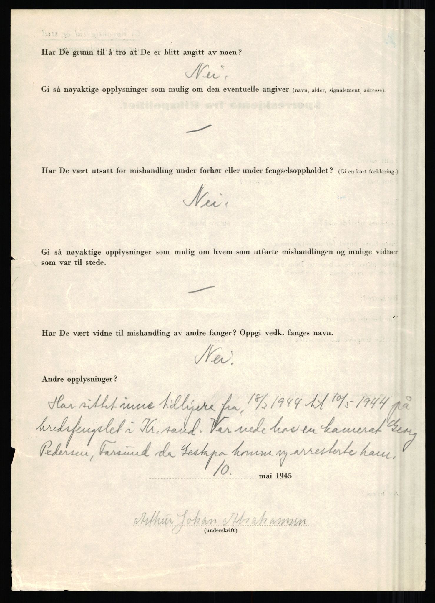 Rikspolitisjefen, AV/RA-S-1560/L/L0001: Abelseth, Rudolf - Berentsen, Odd, 1940-1945, s. 8