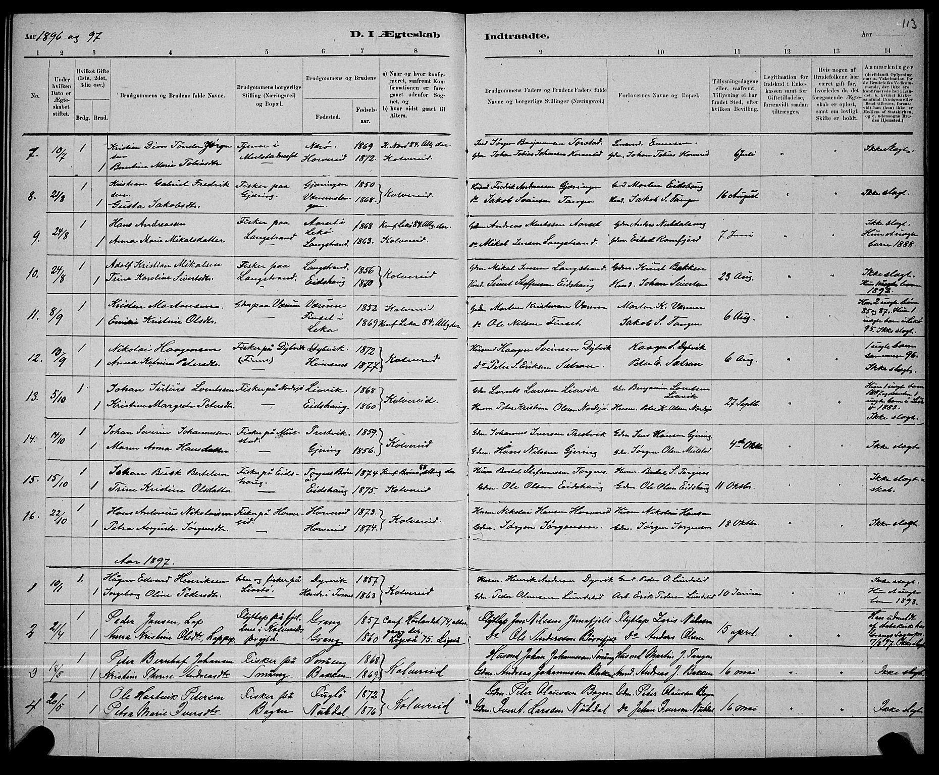 Ministerialprotokoller, klokkerbøker og fødselsregistre - Nord-Trøndelag, SAT/A-1458/780/L0651: Klokkerbok nr. 780C03, 1884-1898, s. 113