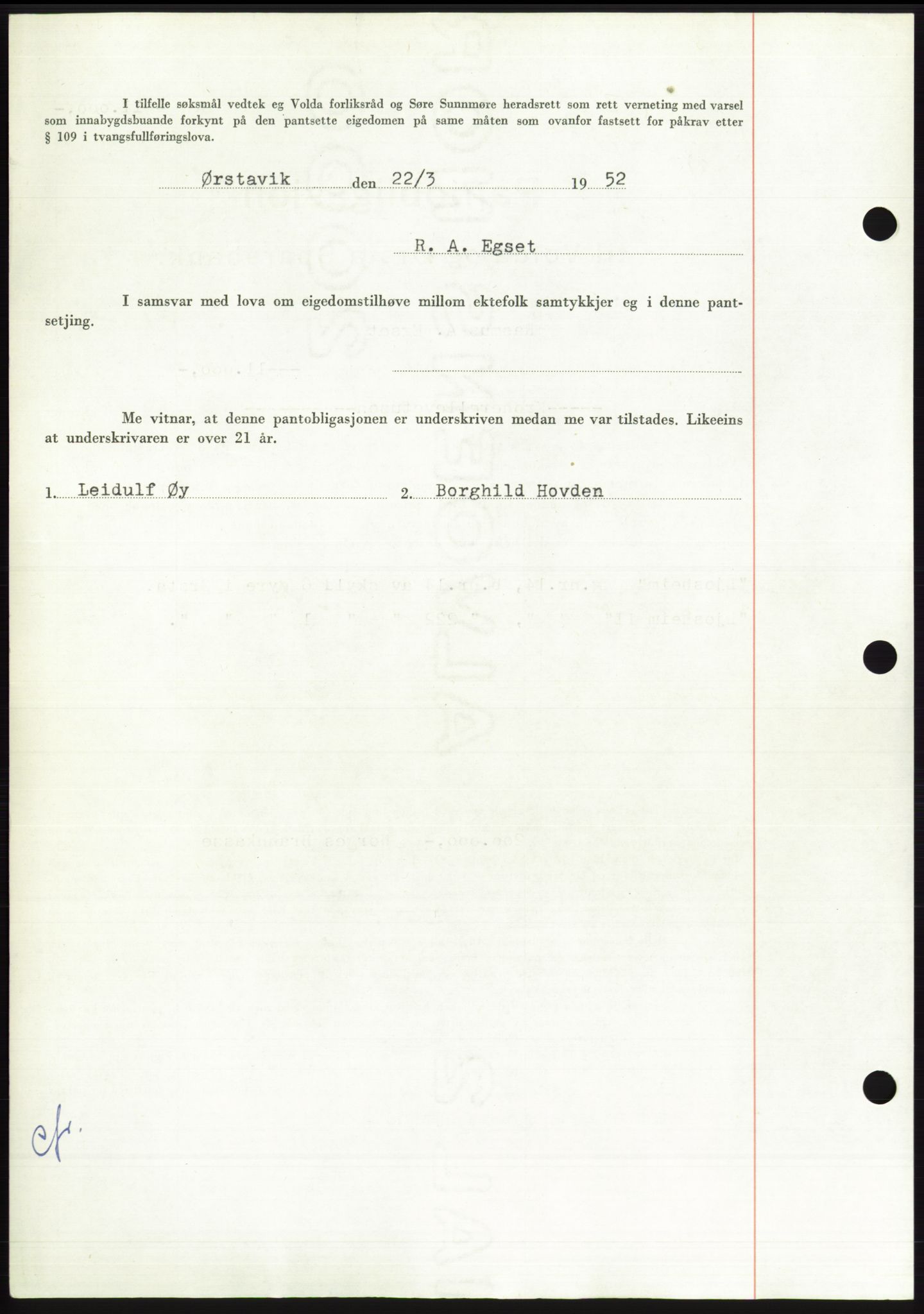 Søre Sunnmøre sorenskriveri, AV/SAT-A-4122/1/2/2C/L0121: Pantebok nr. 9B, 1951-1952, Dagboknr: 531/1952