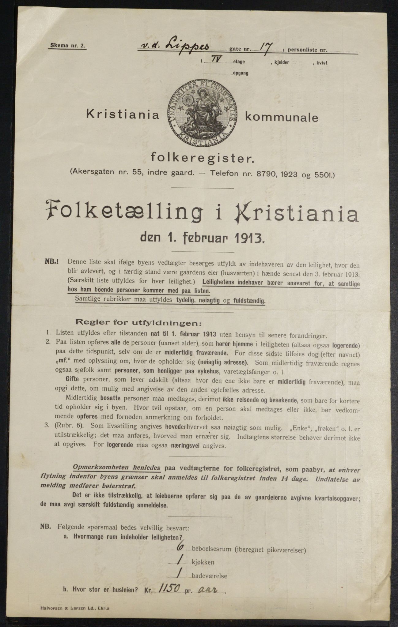 OBA, Kommunal folketelling 1.2.1913 for Kristiania, 1913, s. 125322