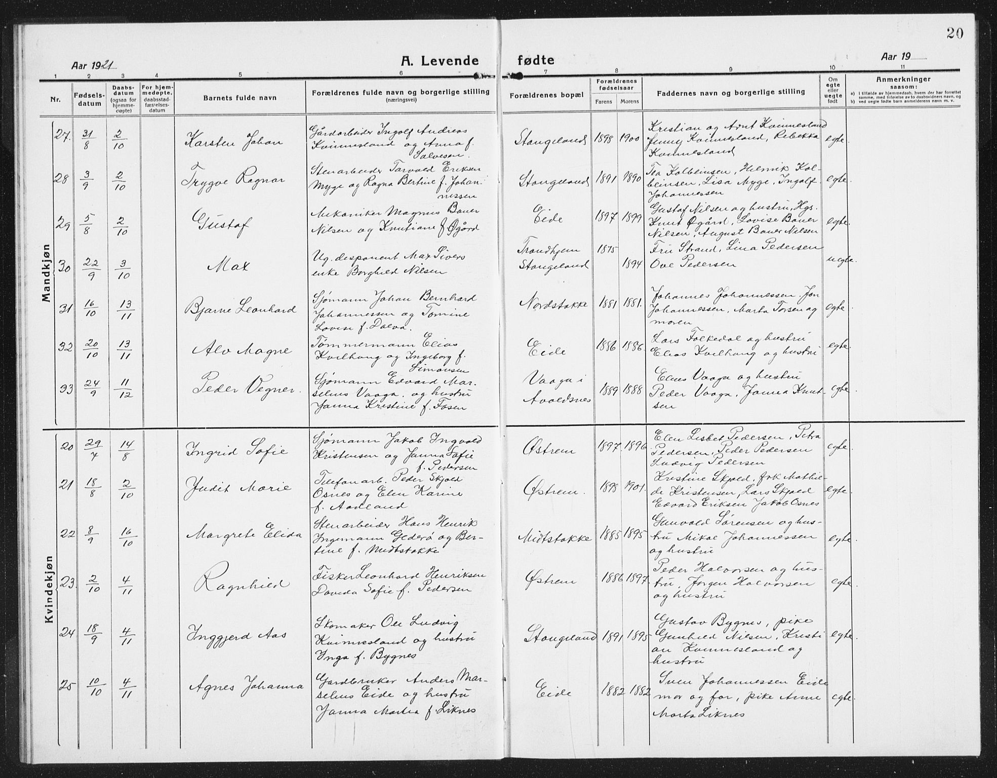 Kopervik sokneprestkontor, AV/SAST-A-101850/H/Ha/Hab/L0007: Klokkerbok nr. B 7, 1918-1942, s. 20