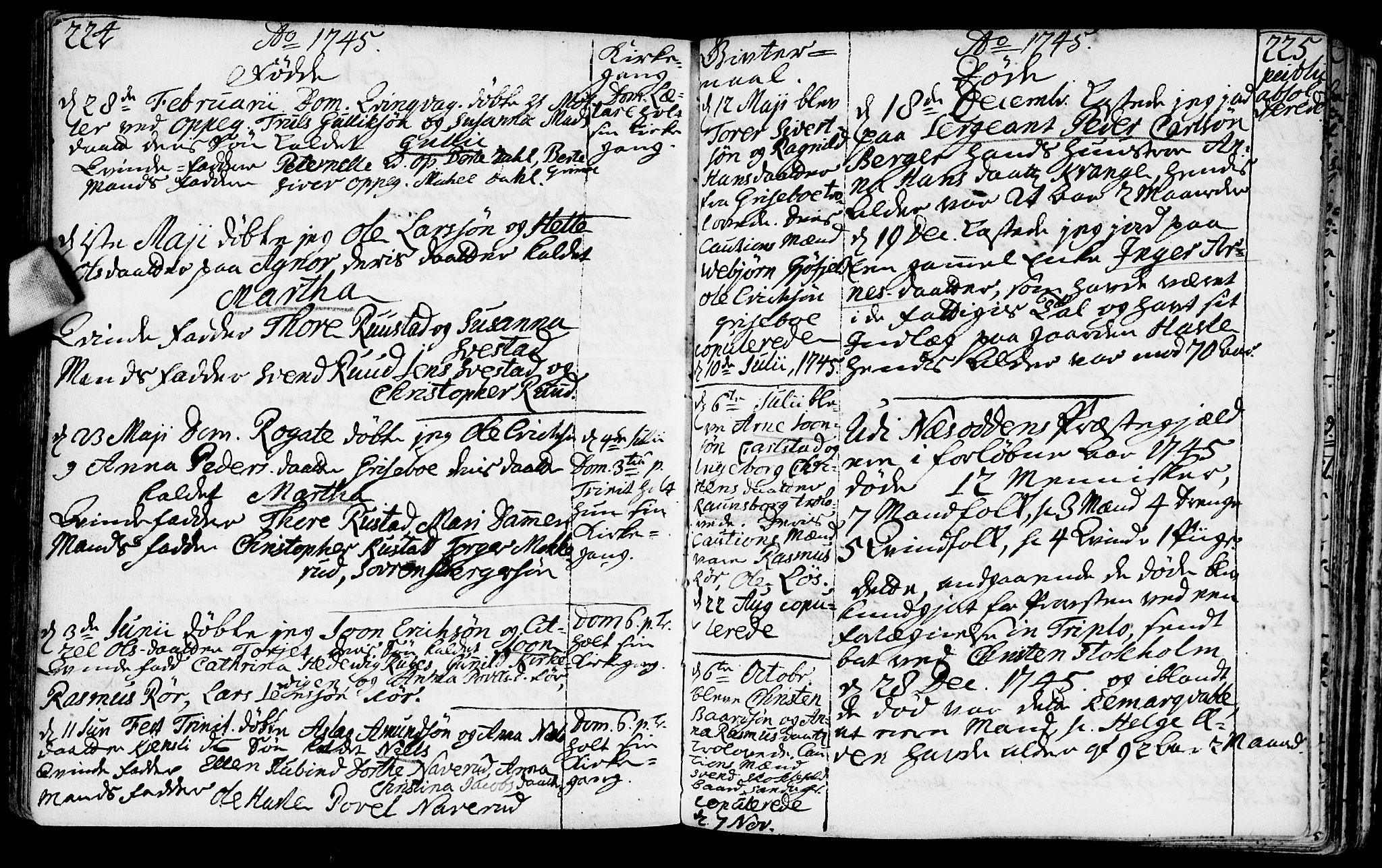 Nesodden prestekontor Kirkebøker, AV/SAO-A-10013/F/Fa/L0001: Ministerialbok nr. I 1, 1709-1750, s. 224-225