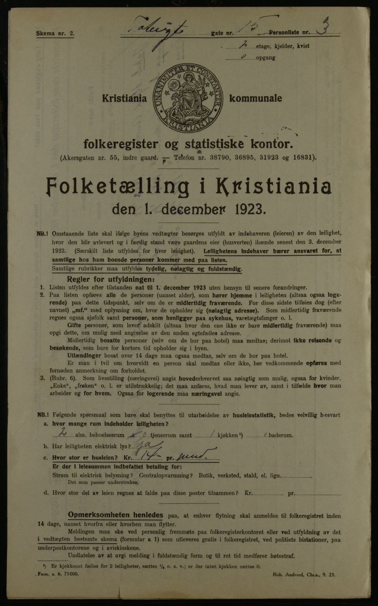 OBA, Kommunal folketelling 1.12.1923 for Kristiania, 1923, s. 127322