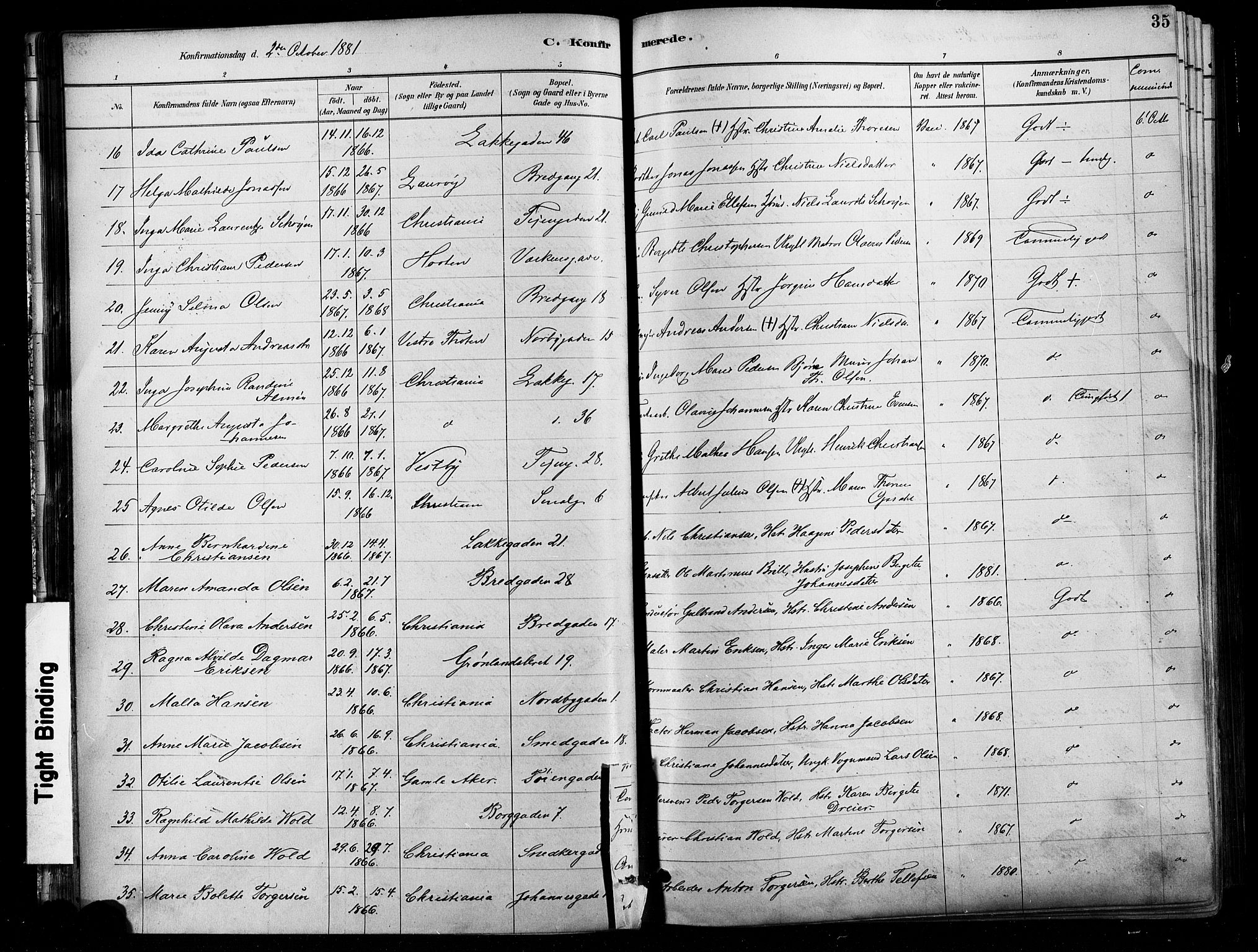 Grønland prestekontor Kirkebøker, AV/SAO-A-10848/F/Fa/L0008: Ministerialbok nr. 8, 1881-1893, s. 35