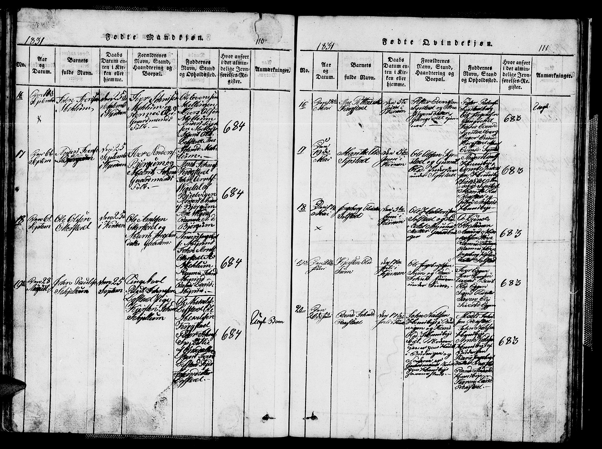 Ministerialprotokoller, klokkerbøker og fødselsregistre - Sør-Trøndelag, AV/SAT-A-1456/667/L0796: Klokkerbok nr. 667C01, 1817-1836, s. 110-111