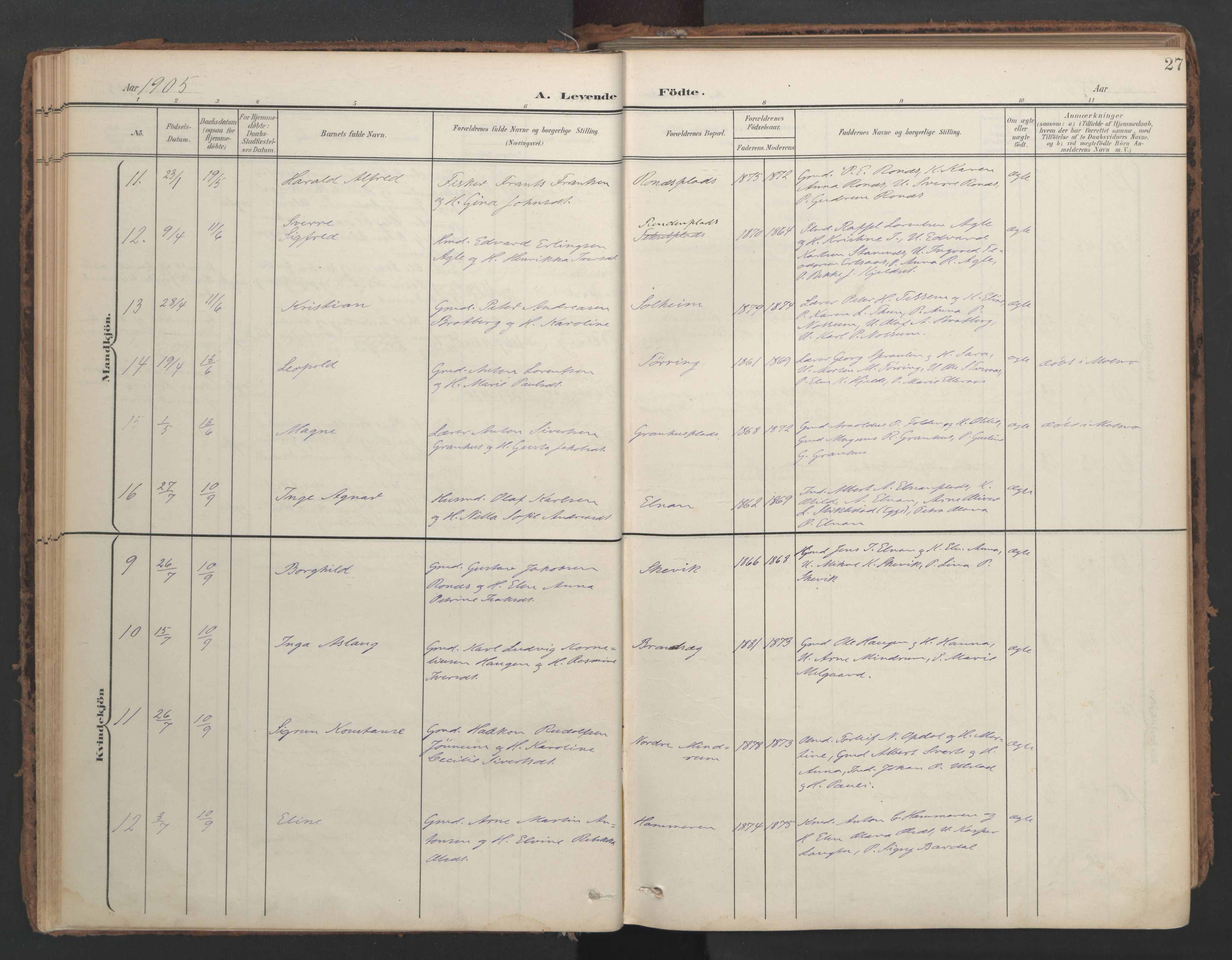 Ministerialprotokoller, klokkerbøker og fødselsregistre - Nord-Trøndelag, AV/SAT-A-1458/741/L0397: Ministerialbok nr. 741A11, 1901-1911, s. 27