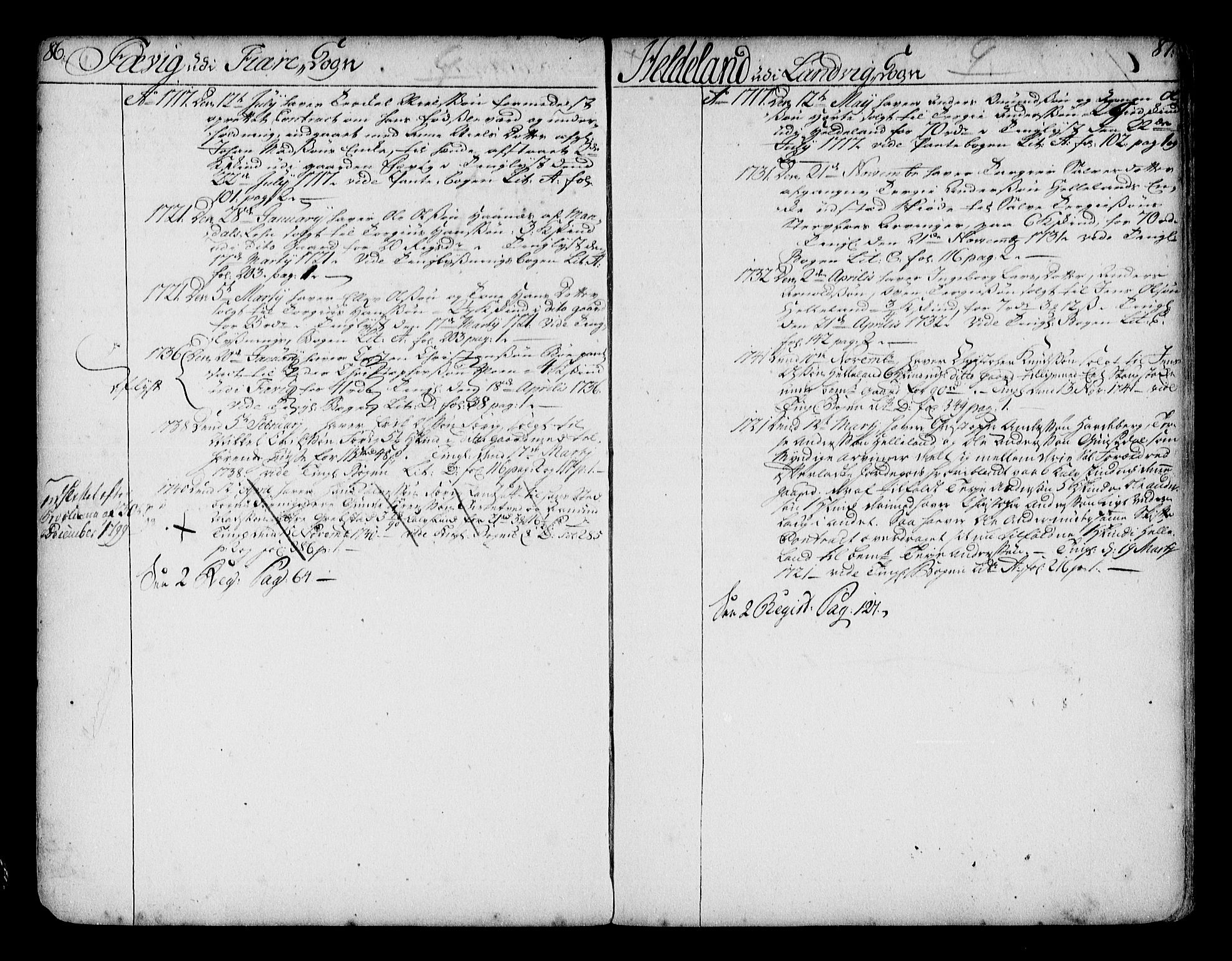 Nedenes sorenskriveri før 1824, SAK/1221-0007/G/Ga/L0005: Panteregister nr. 5, 1711-1799, s. 86-87