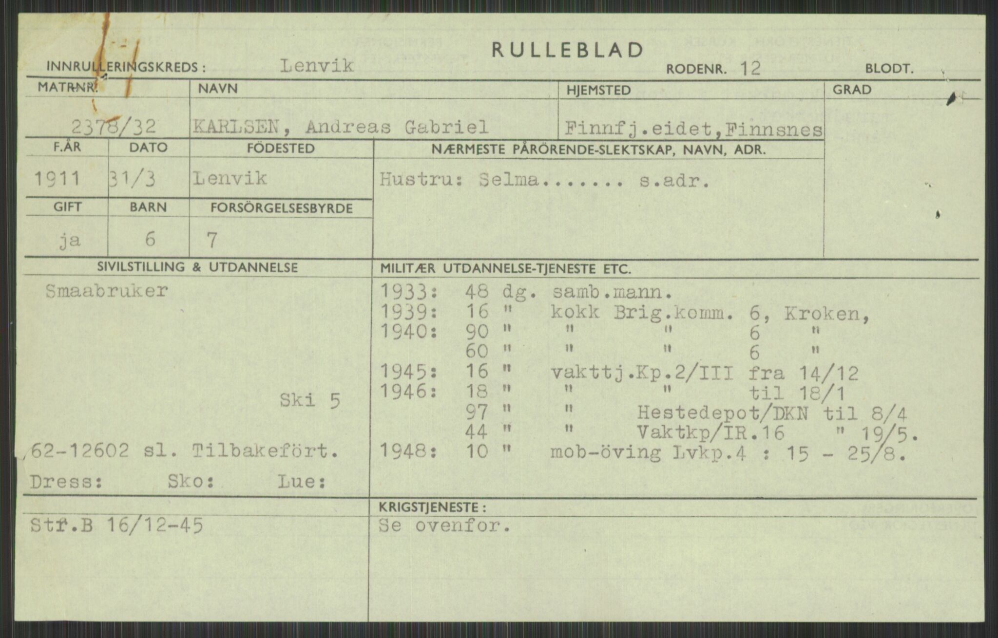 Forsvaret, Troms infanteriregiment nr. 16, AV/RA-RAFA-3146/P/Pa/L0016: Rulleblad for regimentets menige mannskaper, årsklasse 1932, 1932, s. 799