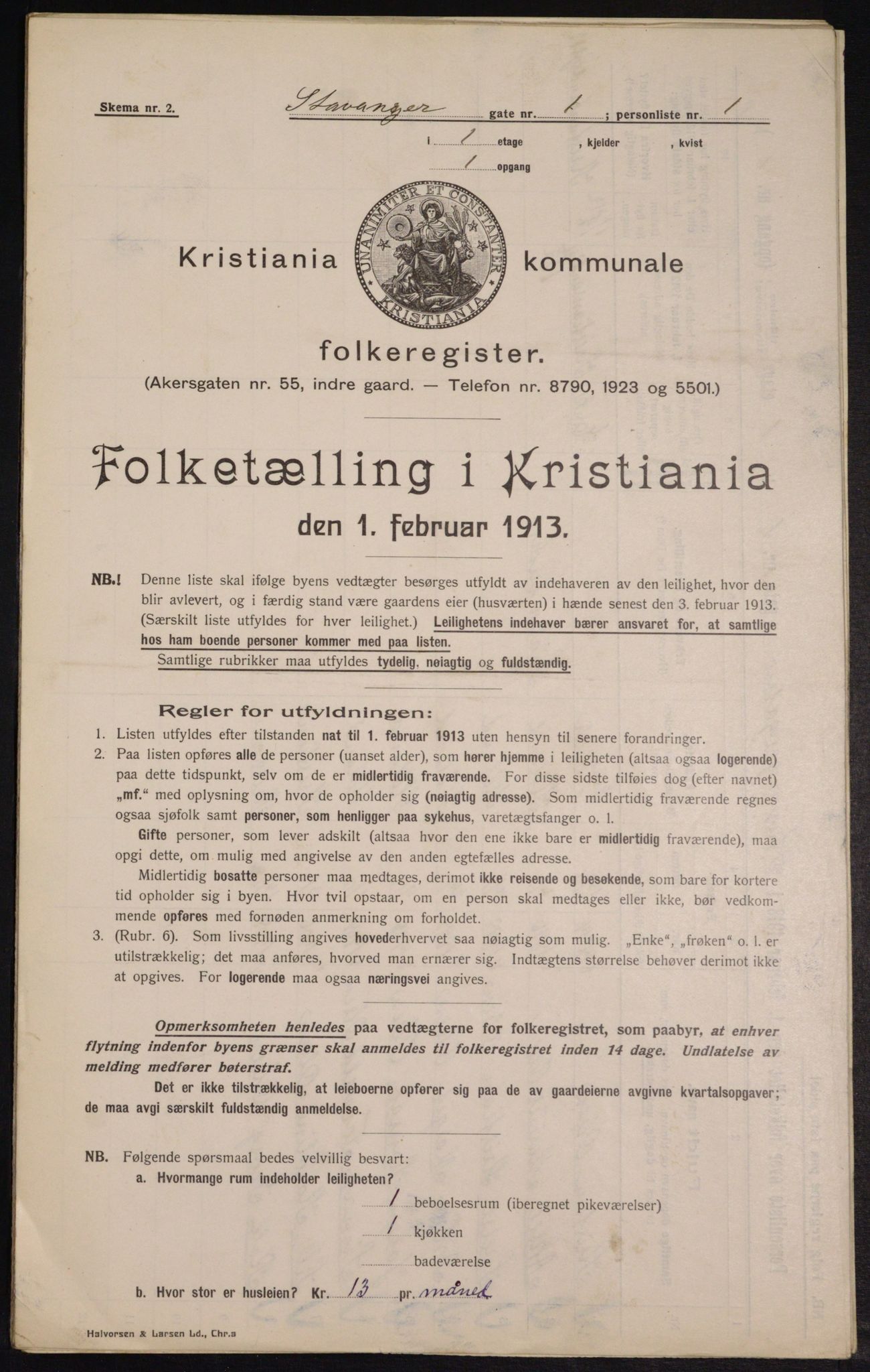 OBA, Kommunal folketelling 1.2.1913 for Kristiania, 1913, s. 100696