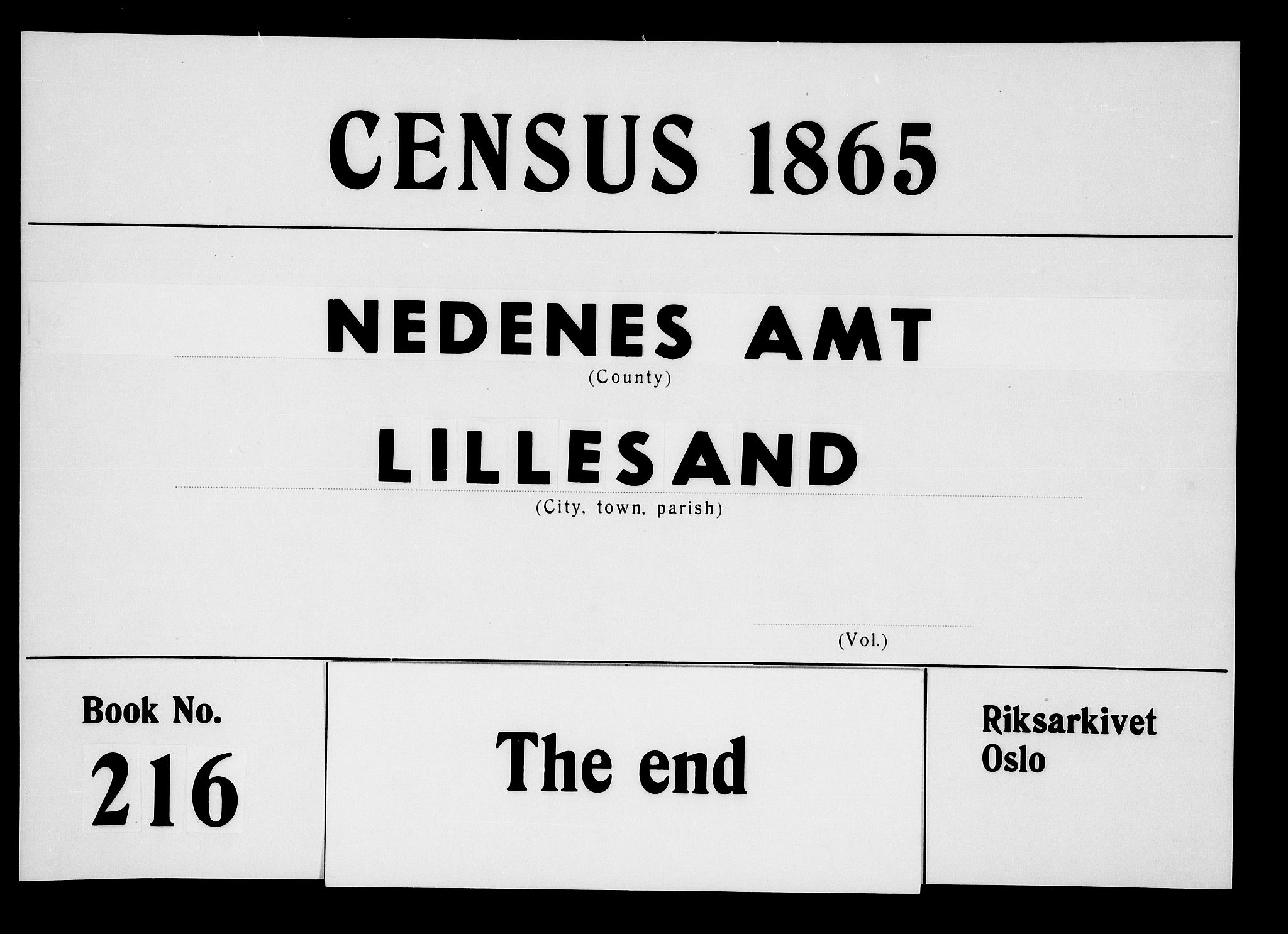 RA, Folketelling 1865 for 0905B Vestre Moland prestegjeld, Lillesand ladested, 1865, s. 335