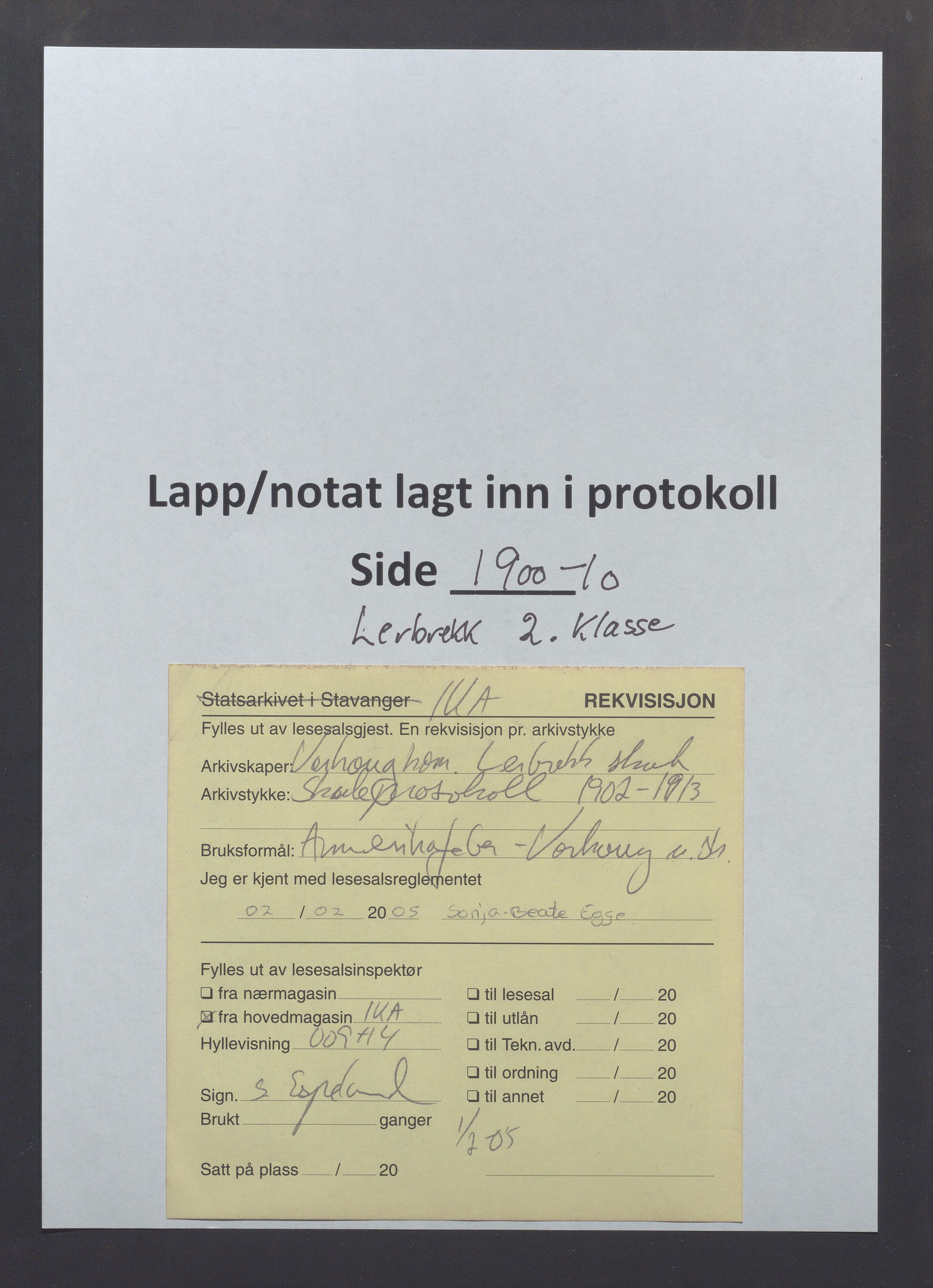 Varhaug kommune- Lerbrekk skule, IKAR/K-100961/H/L0003: Skuleprotokoll, 1902-1913