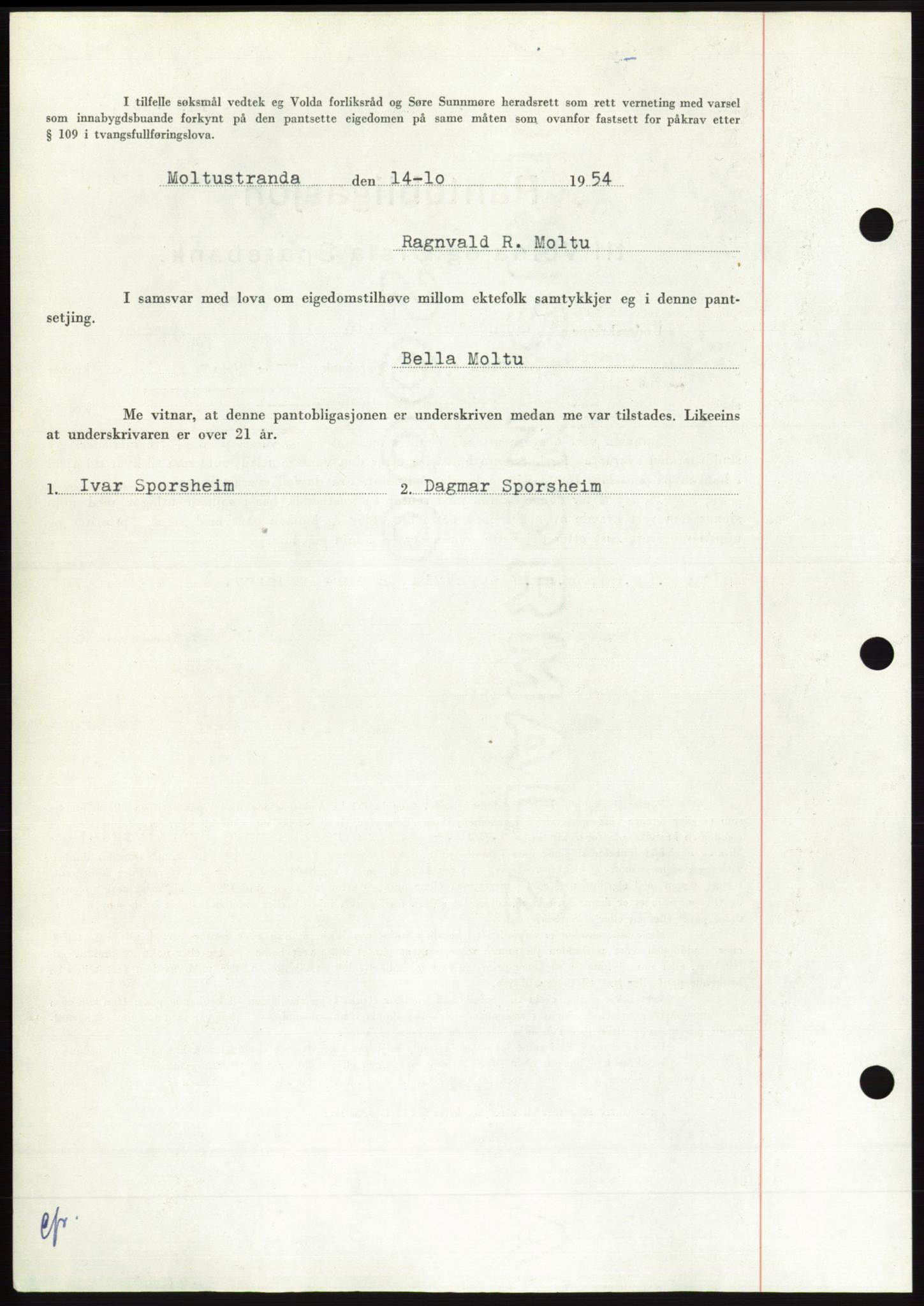 Søre Sunnmøre sorenskriveri, AV/SAT-A-4122/1/2/2C/L0126: Pantebok nr. 14B, 1954-1955, Dagboknr: 2759/1954