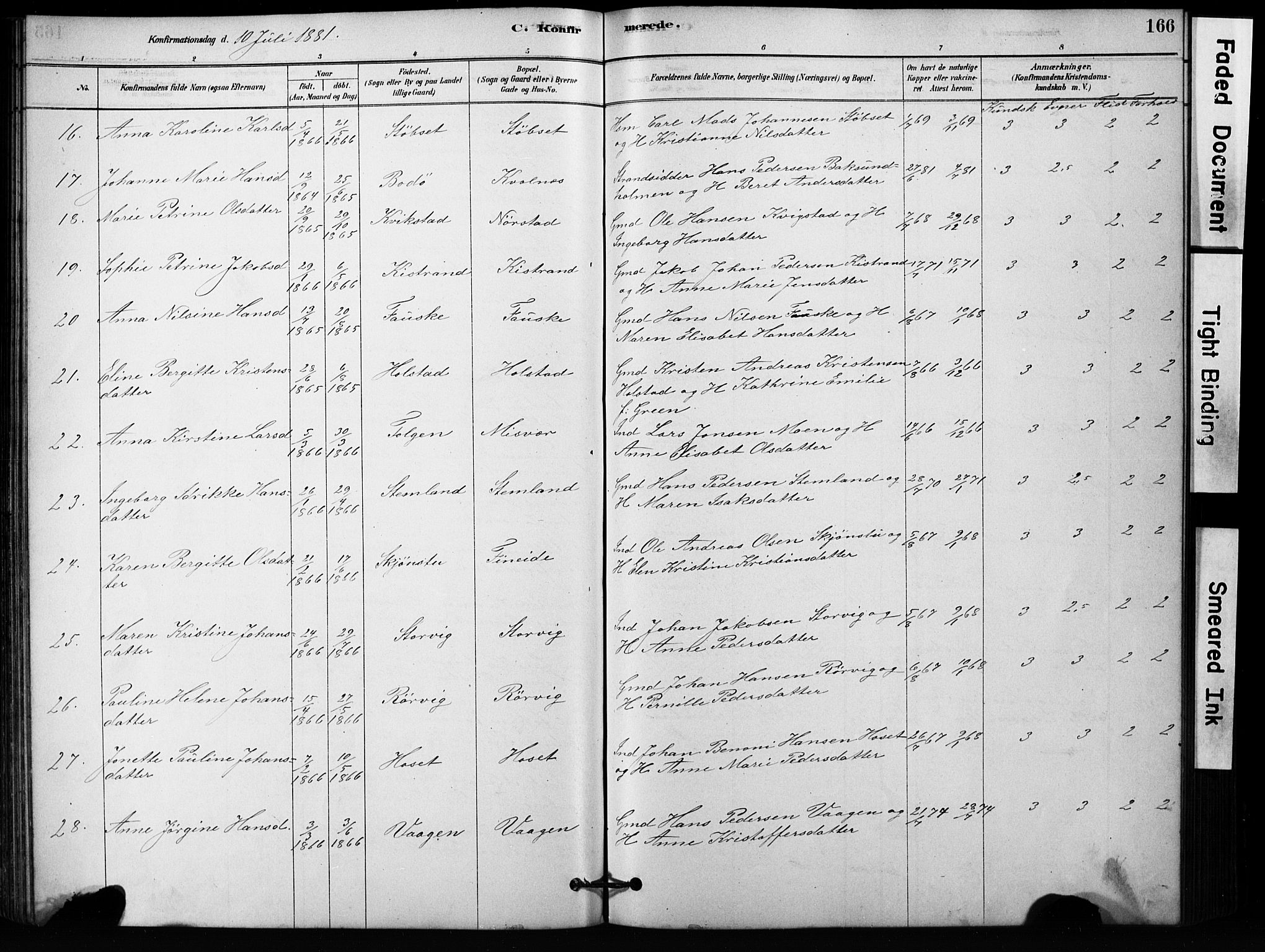 Ministerialprotokoller, klokkerbøker og fødselsregistre - Nordland, SAT/A-1459/852/L0754: Klokkerbok nr. 852C05, 1878-1894, s. 166