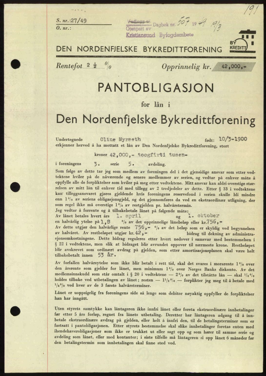 Kristiansund byfogd, AV/SAT-A-4587/A/27: Pantebok nr. 45, 1948-1949, Dagboknr: 507/1949