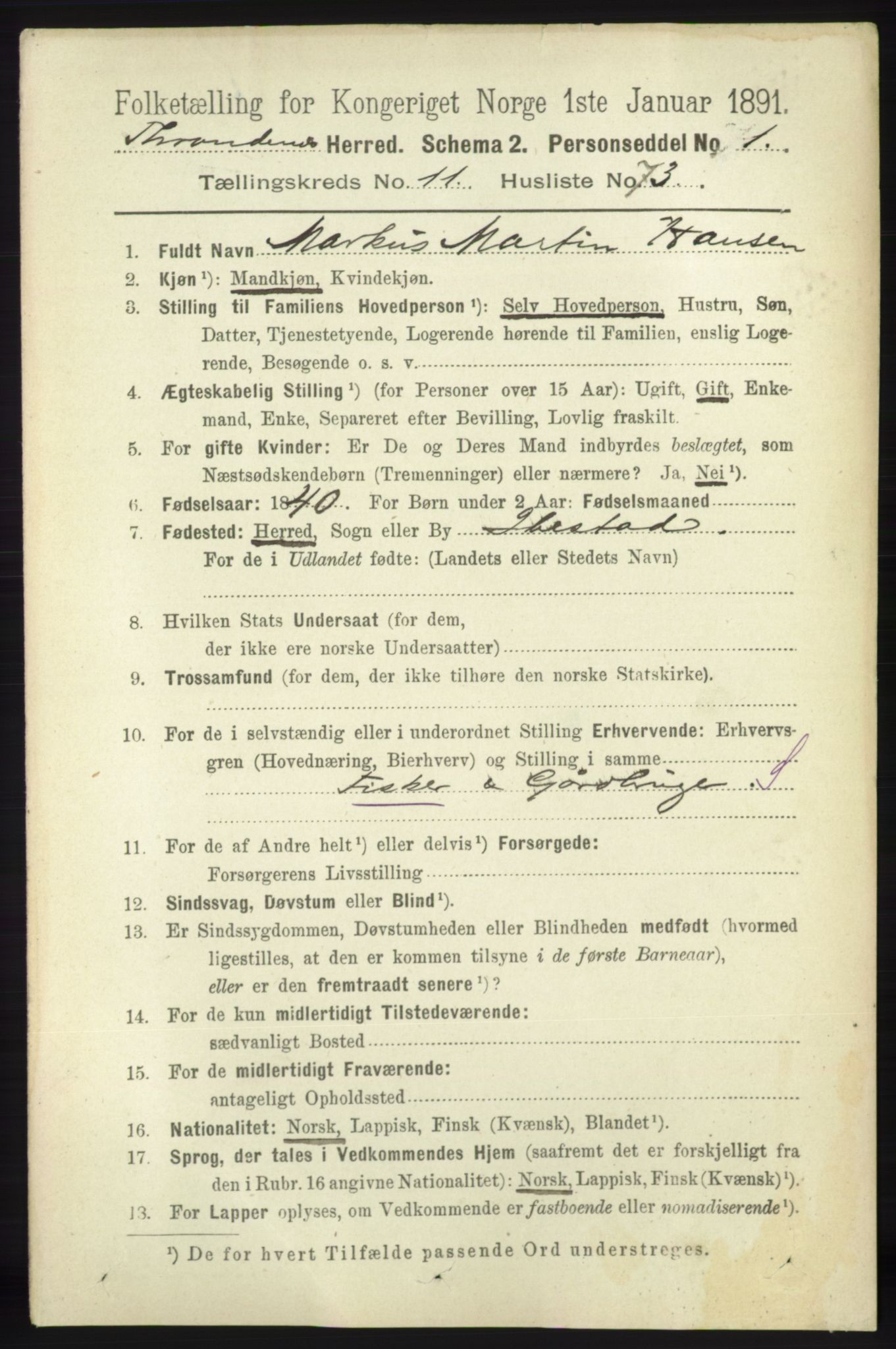 RA, Folketelling 1891 for 1914 Trondenes herred, 1891, s. 8501