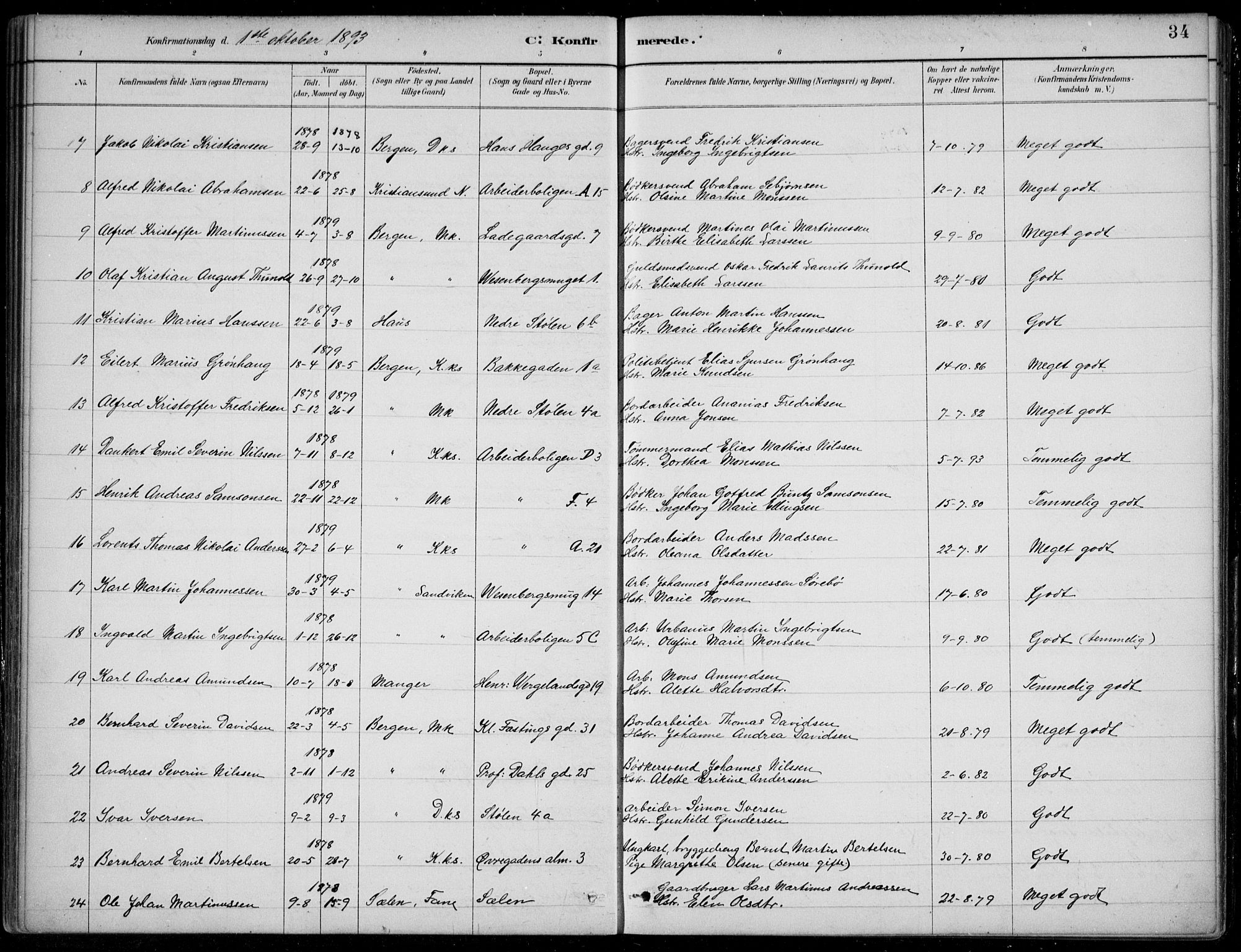 Mariakirken Sokneprestembete, AV/SAB-A-76901/H/Hab/L0008: Klokkerbok nr. A 8, 1889-1908, s. 34
