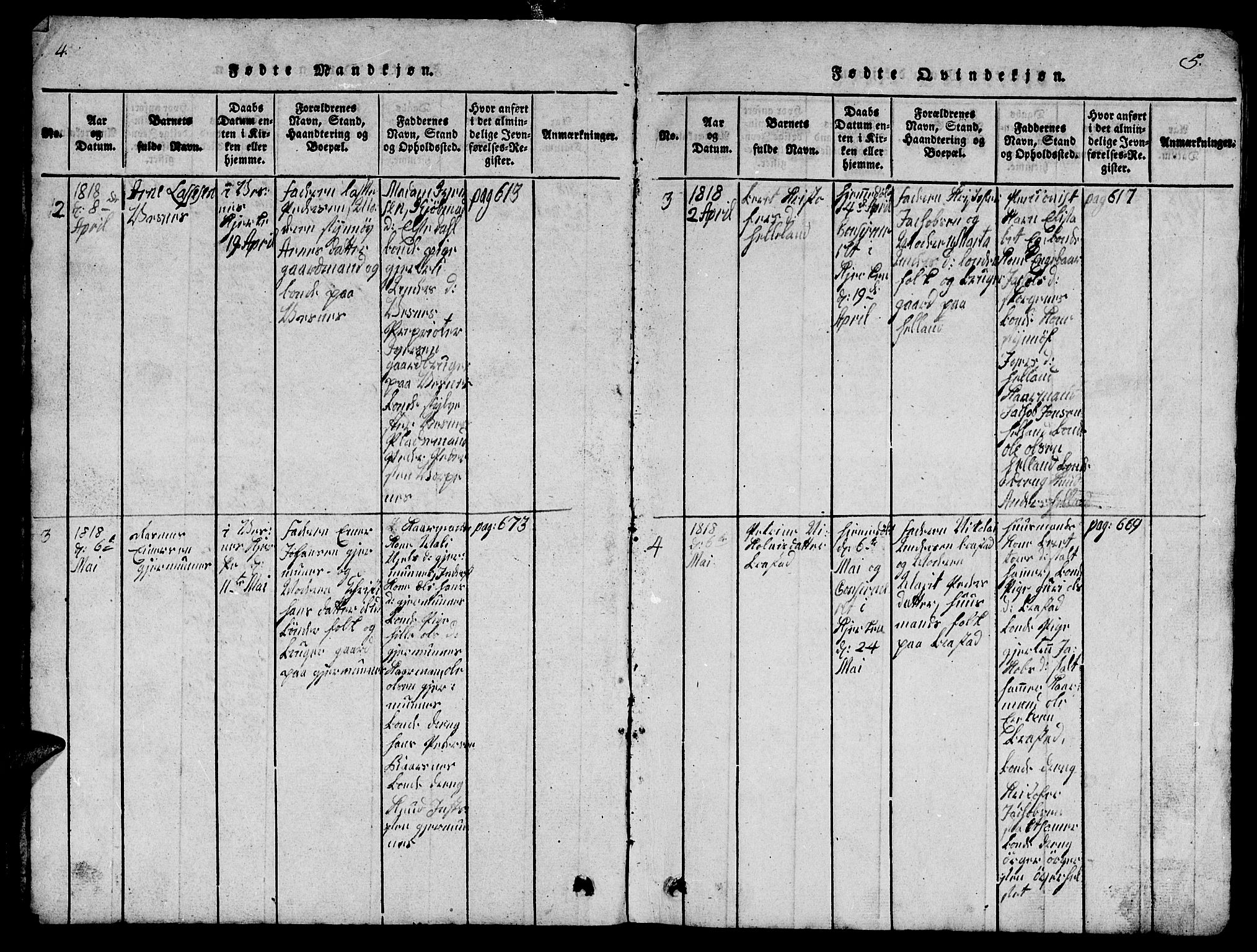 Ministerialprotokoller, klokkerbøker og fødselsregistre - Møre og Romsdal, AV/SAT-A-1454/539/L0535: Klokkerbok nr. 539C01, 1818-1842, s. 4-5