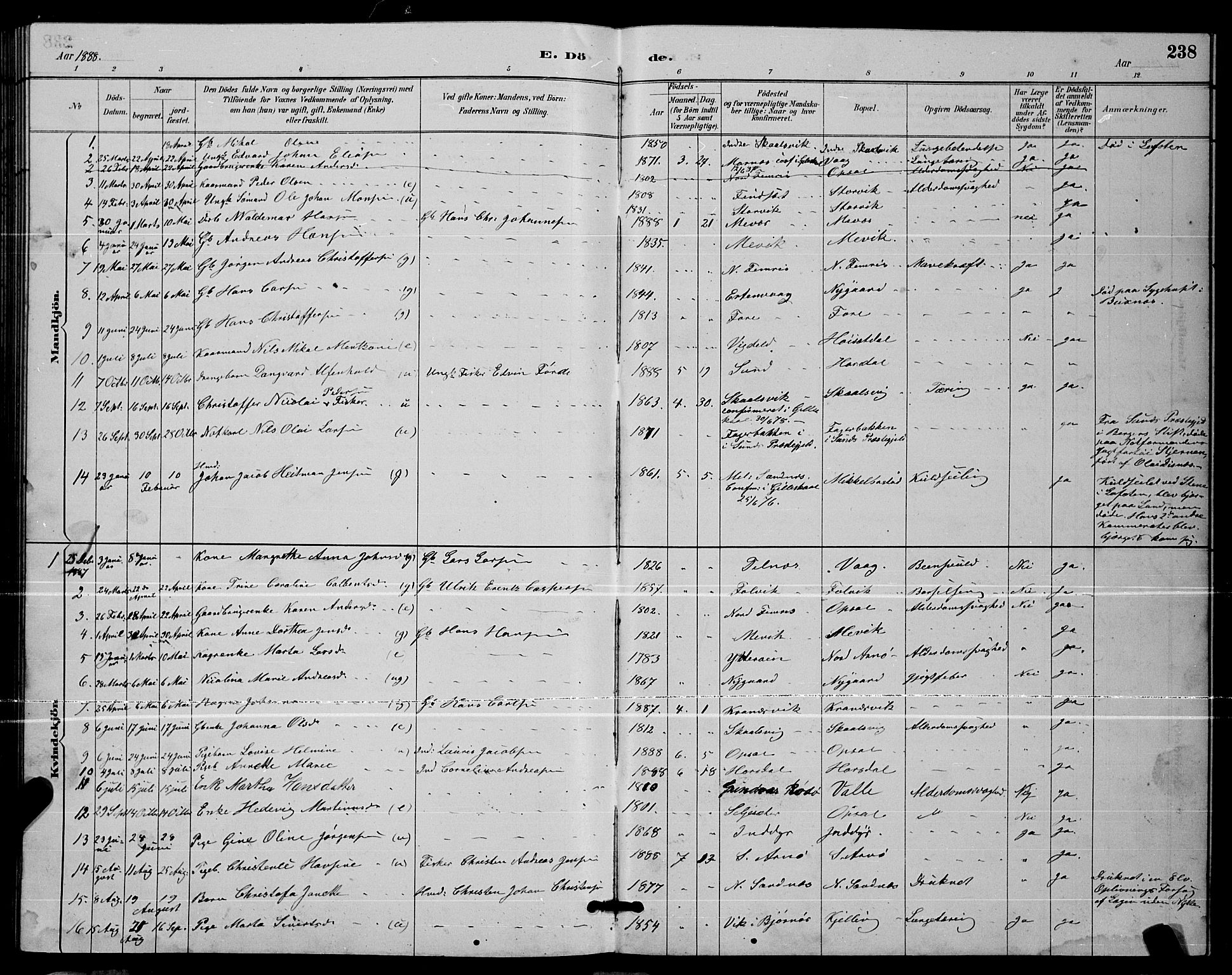 Ministerialprotokoller, klokkerbøker og fødselsregistre - Nordland, AV/SAT-A-1459/805/L0108: Klokkerbok nr. 805C04, 1885-1899, s. 238