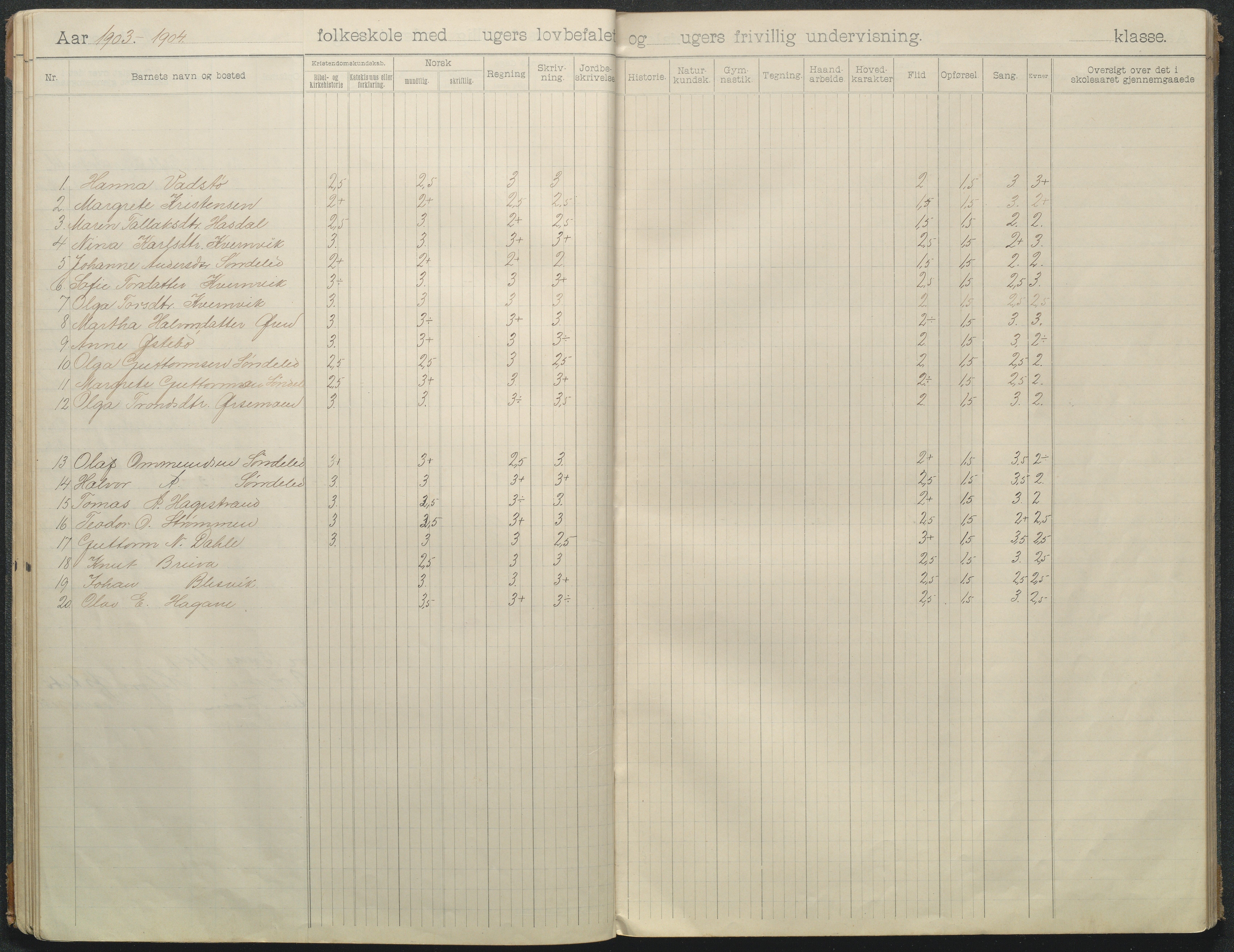 Søndeled kommune, AAKS/KA0913-PK/1/05/05f/L0008: Skoleprotokoll, 1901-1919