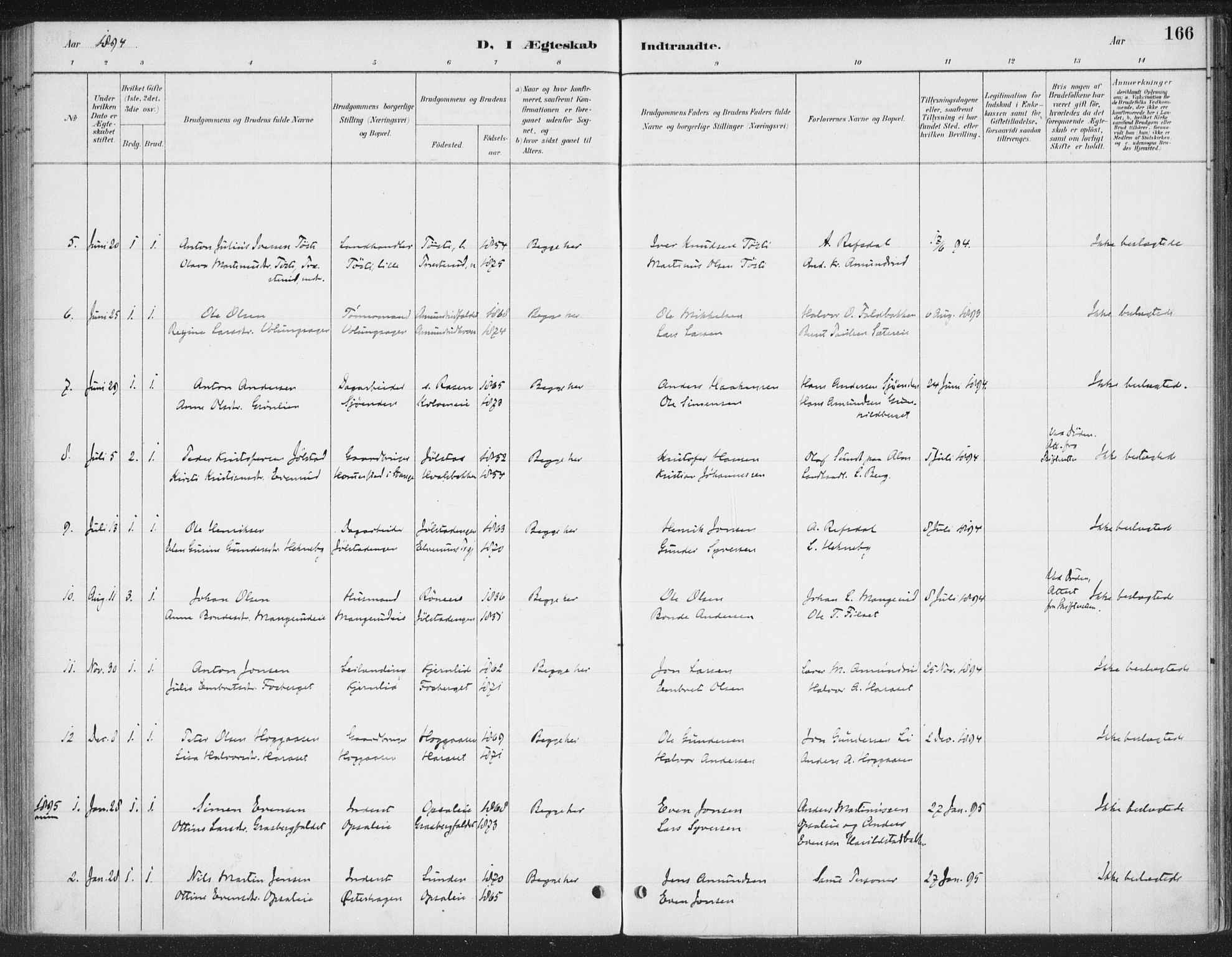 Romedal prestekontor, SAH/PREST-004/K/L0008: Ministerialbok nr. 8, 1887-1905, s. 166