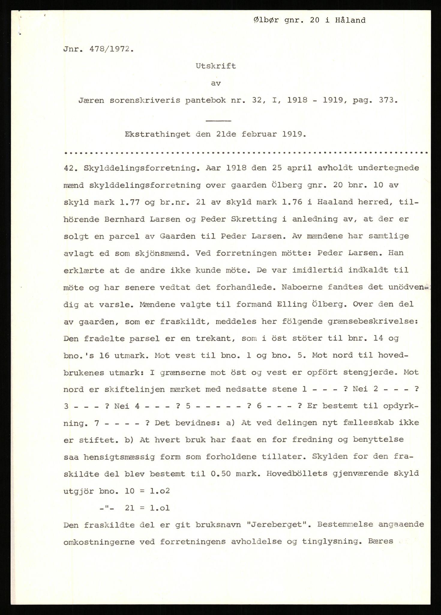 Statsarkivet i Stavanger, AV/SAST-A-101971/03/Y/Yj/L0098: Avskrifter sortert etter gårdsnavn: Øigrei - Østeinstad, 1750-1930, s. 223