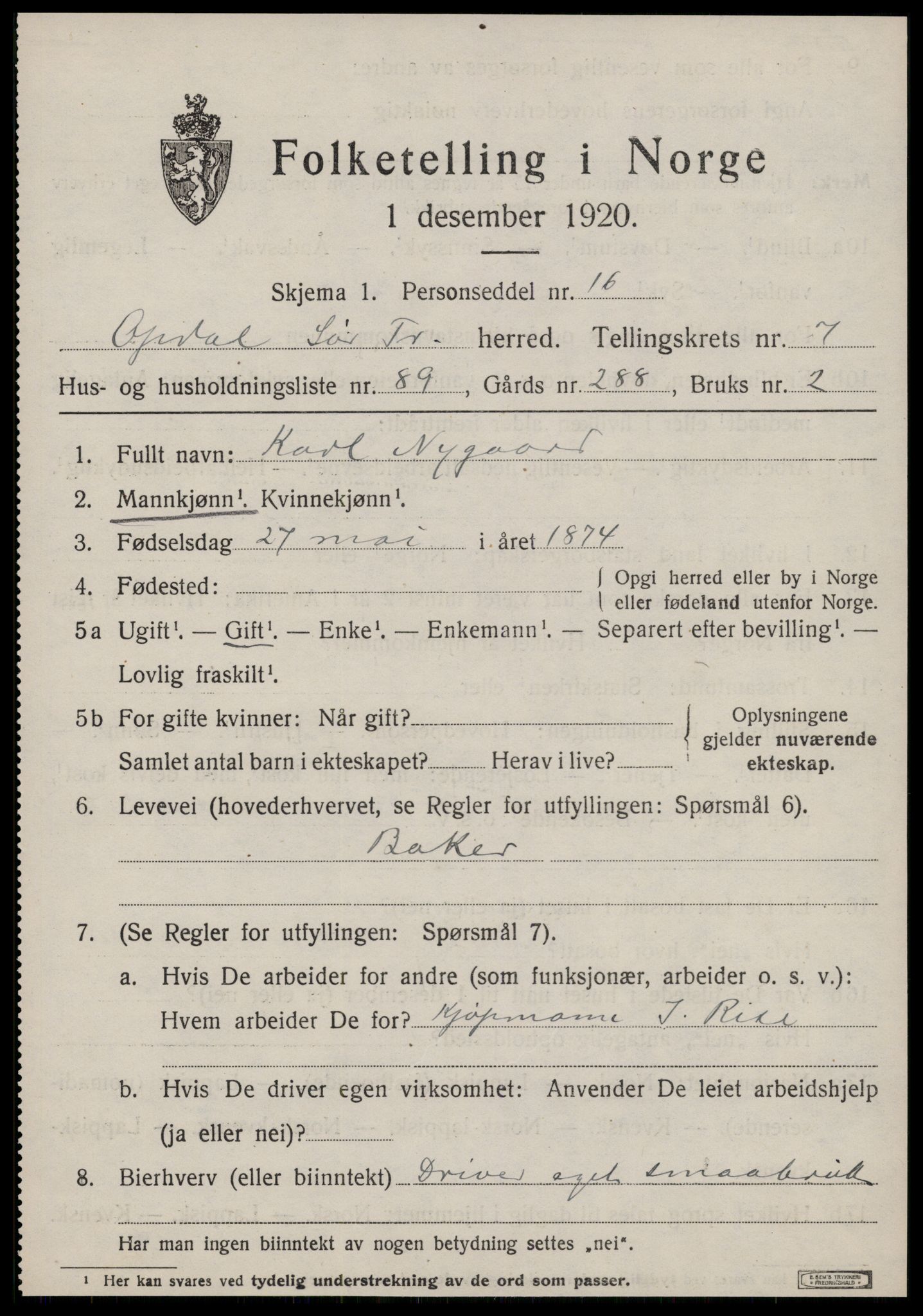 SAT, Folketelling 1920 for 1634 Oppdal herred, 1920, s. 6771