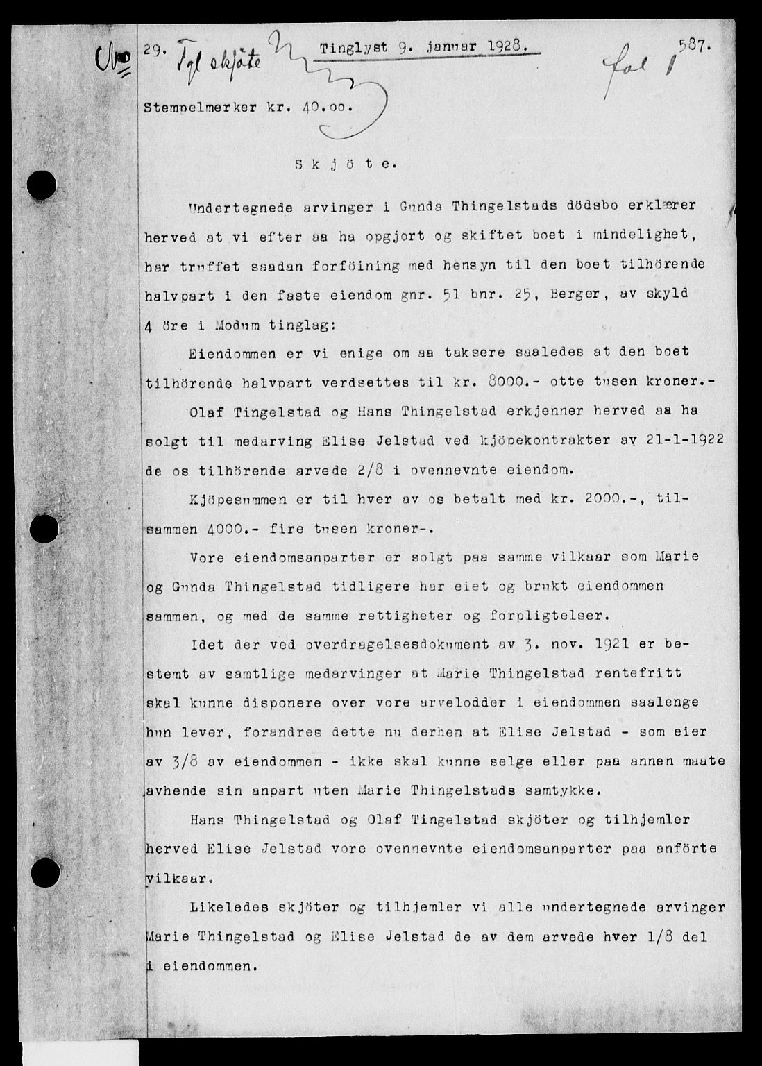 Eiker, Modum og Sigdal sorenskriveri, SAKO/A-123/G/Ga/Gab/L0016: Pantebok nr. II 16, 1928-1928, s. 1