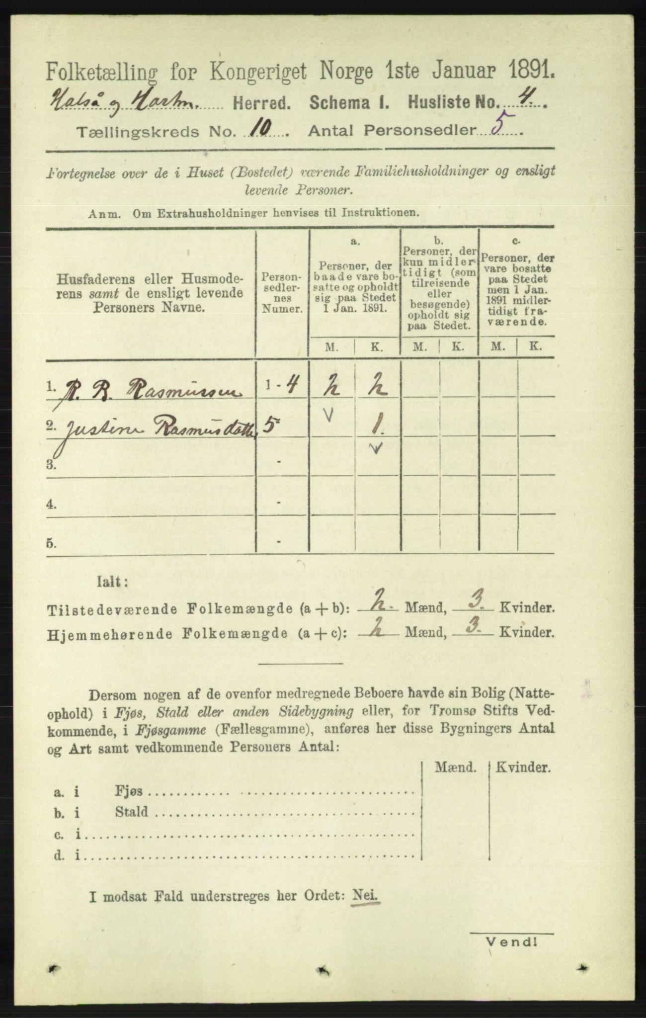 RA, Folketelling 1891 for 1019 Halse og Harkmark herred, 1891, s. 3707