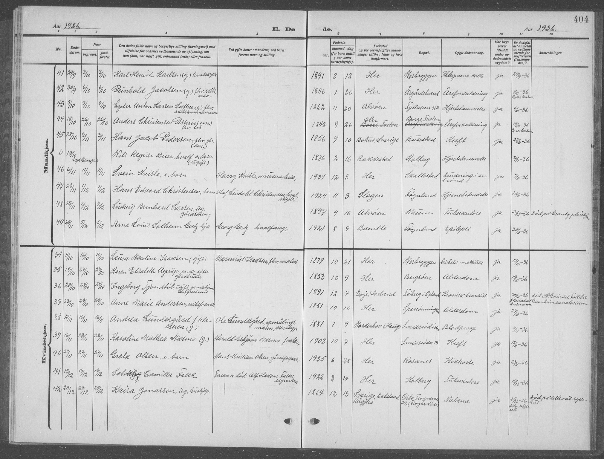 Nøtterøy kirkebøker, AV/SAKO-A-354/G/Ga/L0006: Klokkerbok nr. I 6, 1925-1939, s. 404