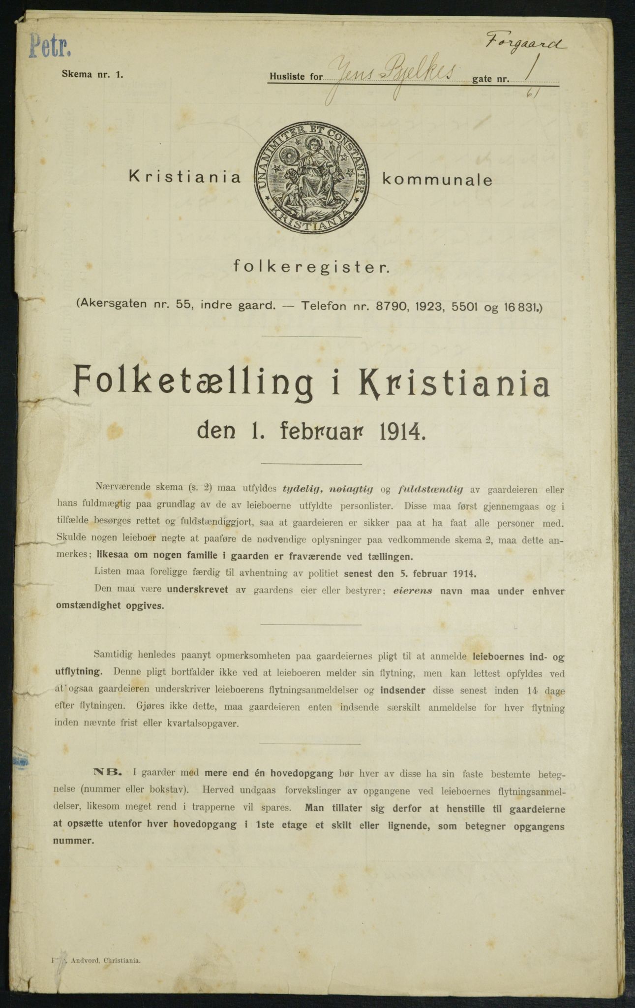 OBA, Kommunal folketelling 1.2.1914 for Kristiania, 1914, s. 45455