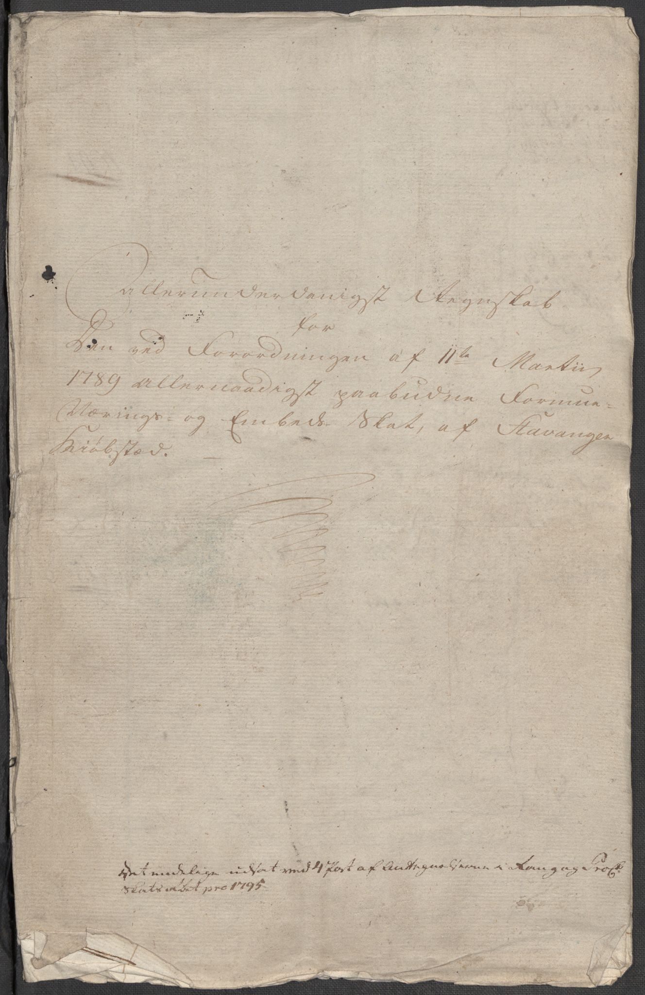 Rentekammeret inntil 1814, Reviderte regnskaper, Mindre regnskaper, AV/RA-EA-4068/Rf/Rfe/L0045: Stavanger, Stjørdal og Verdal fogderi, 1789, s. 5