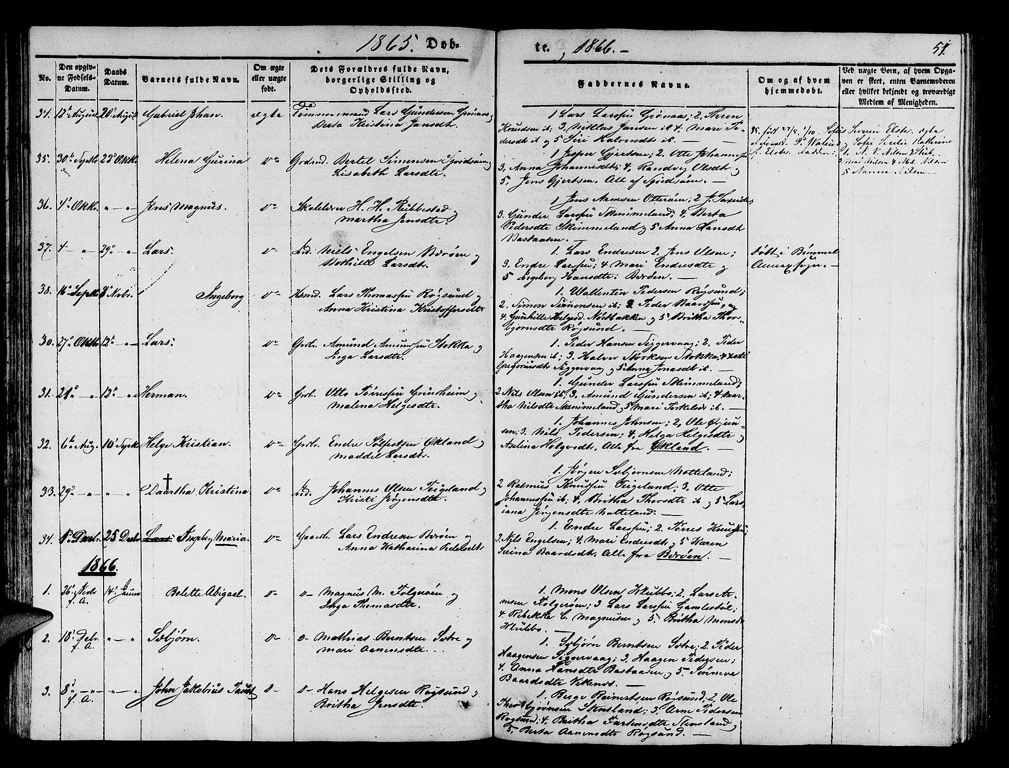 Finnås sokneprestembete, AV/SAB-A-99925/H/Ha/Hab/Haba/L0001: Klokkerbok nr. A 1, 1851-1873, s. 51
