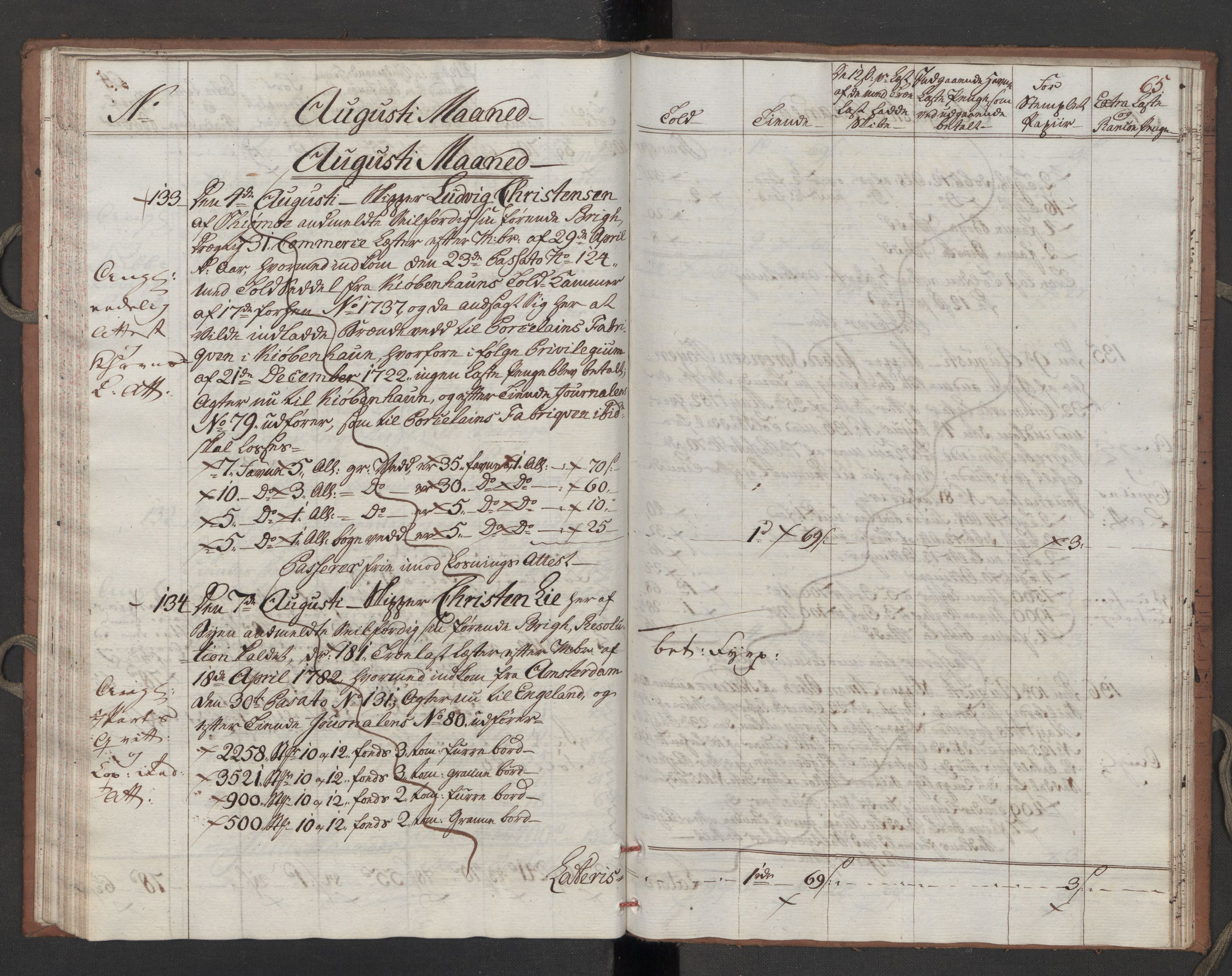 Generaltollkammeret, tollregnskaper, RA/EA-5490/R10/L0052/0002: Tollregnskaper Tønsberg / Utgående tollbok, 1790, s. 64b-65a