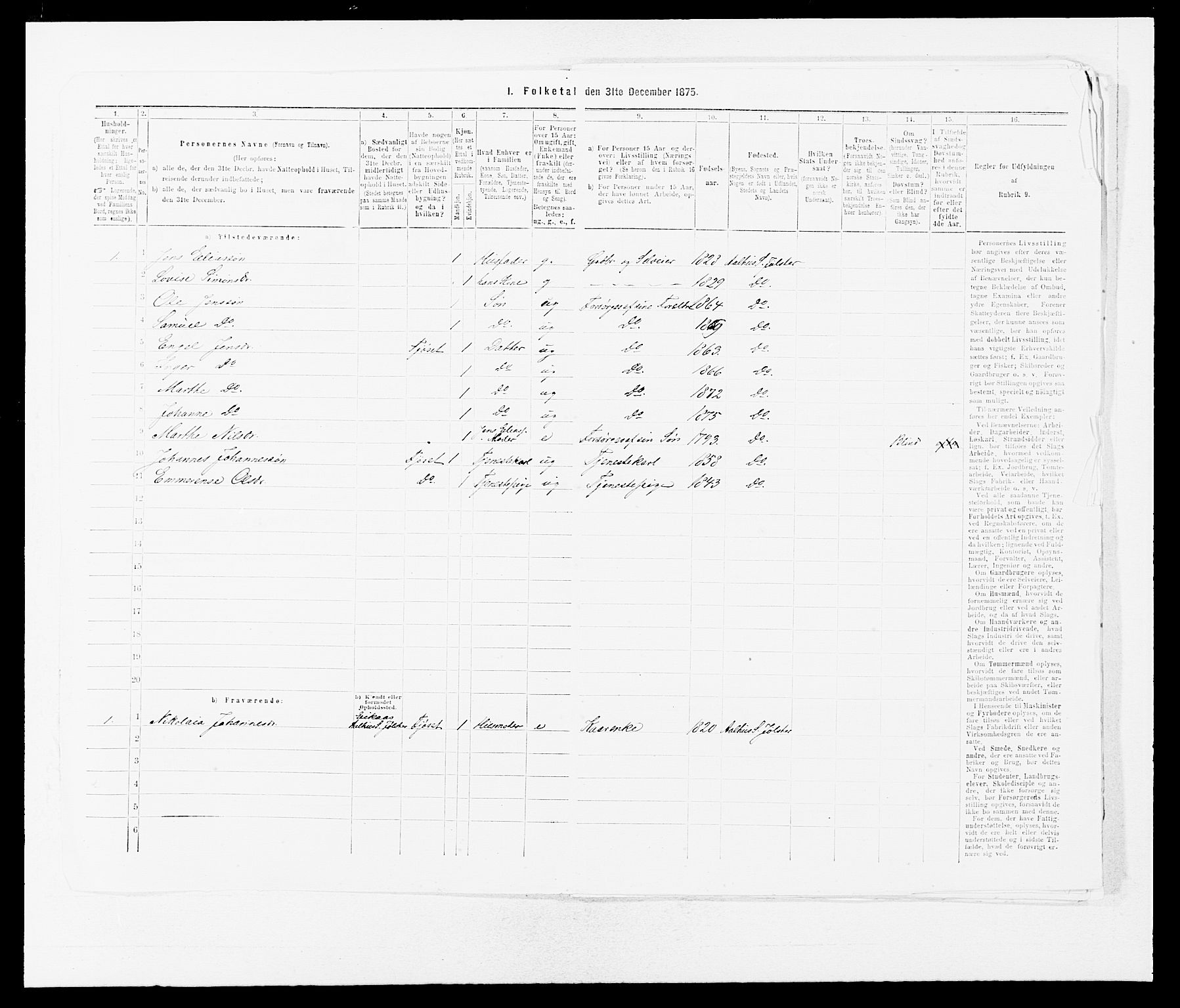 SAB, Folketelling 1875 for 1431P Jølster prestegjeld, 1875, s. 703