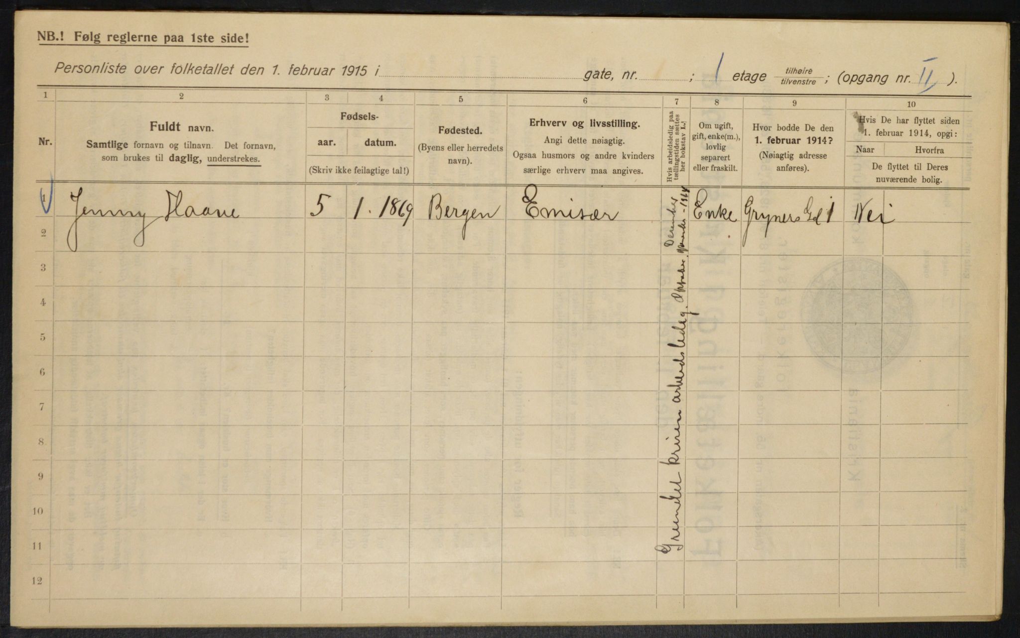 OBA, Kommunal folketelling 1.2.1915 for Kristiania, 1915, s. 30250