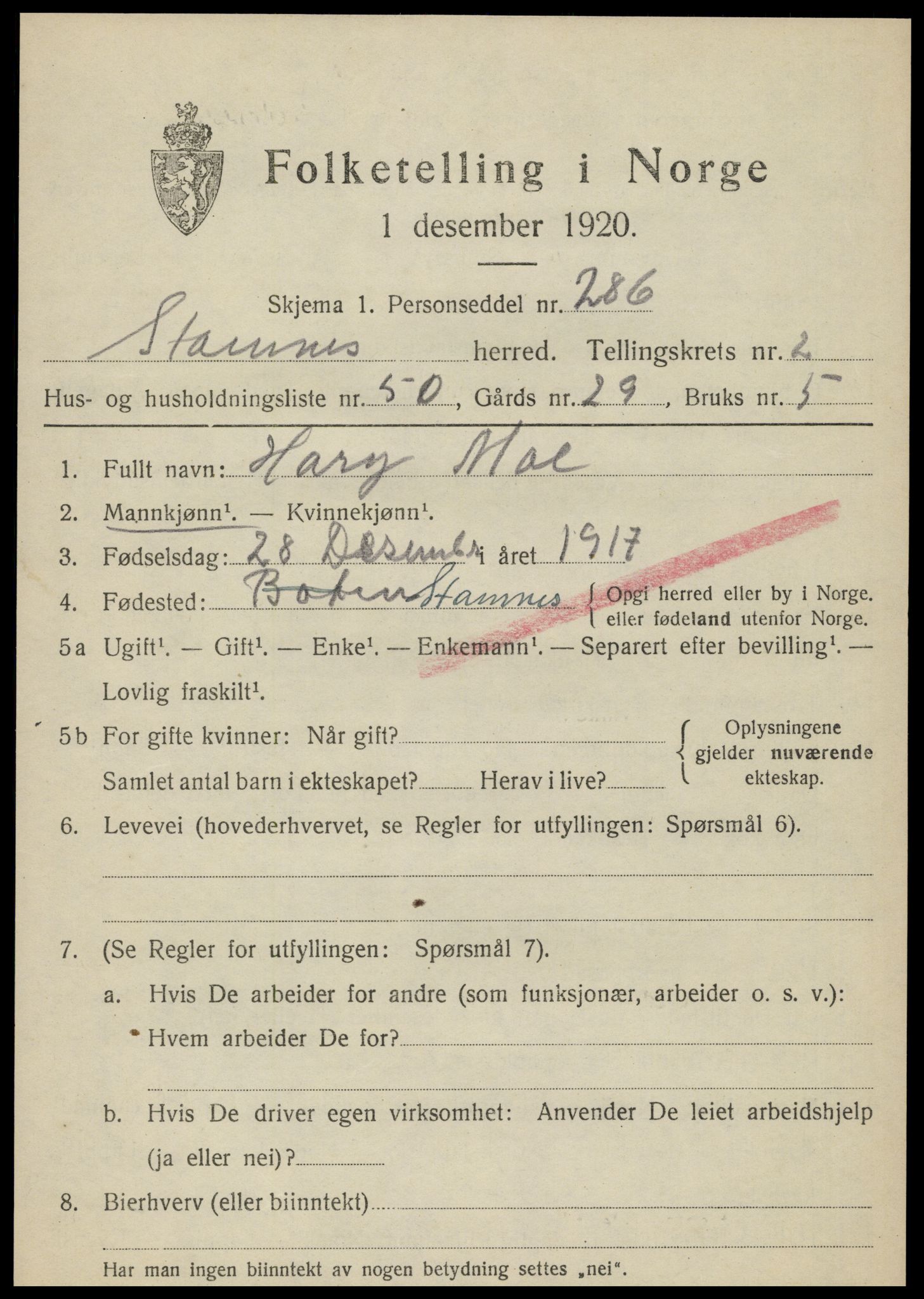 SAT, Folketelling 1920 for 1821 Stamnes herred, 1920, s. 3272