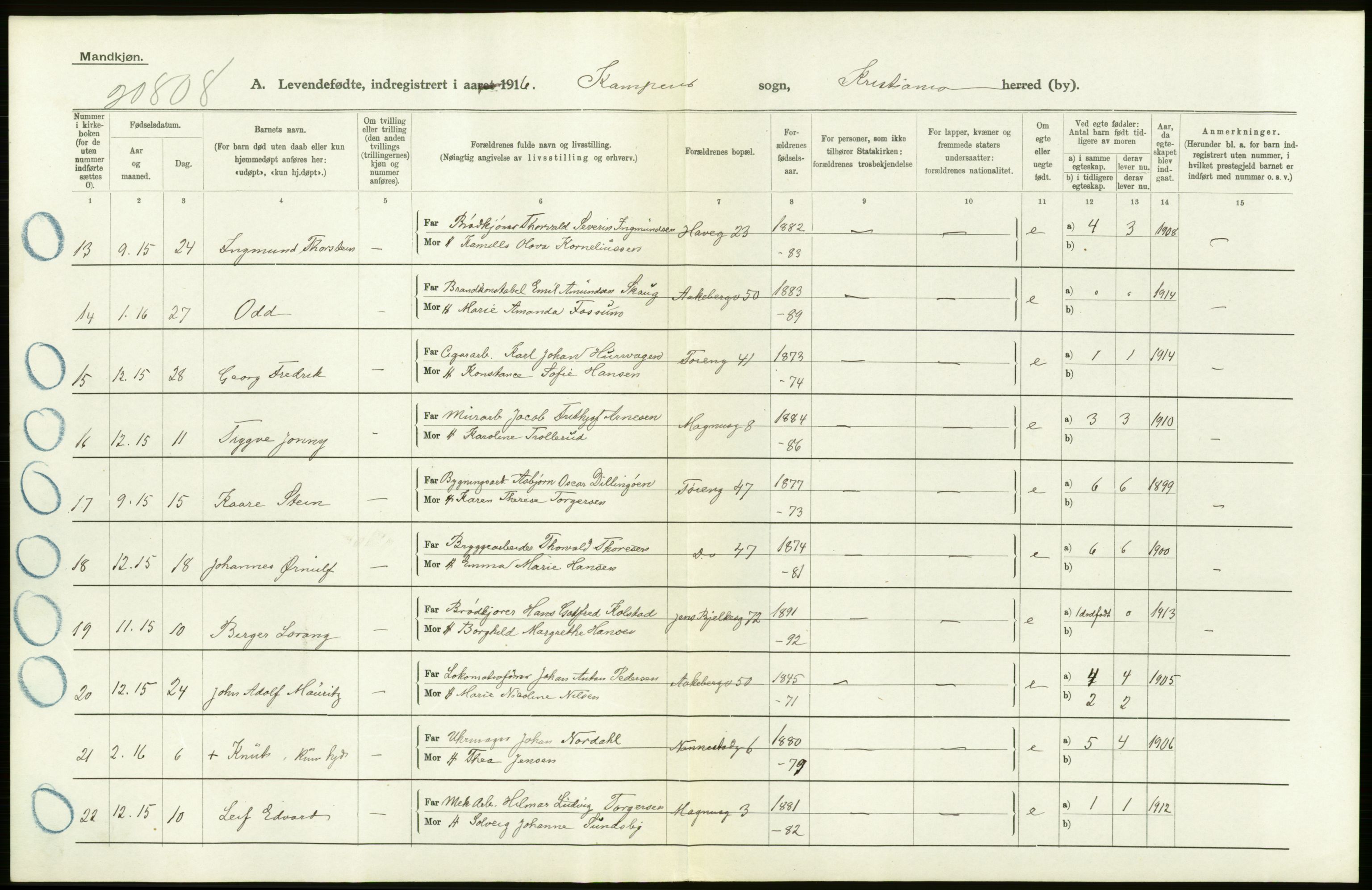 Statistisk sentralbyrå, Sosiodemografiske emner, Befolkning, AV/RA-S-2228/D/Df/Dfb/Dfbf/L0007: Kristiania: Levendefødte menn og kvinner., 1916, s. 648